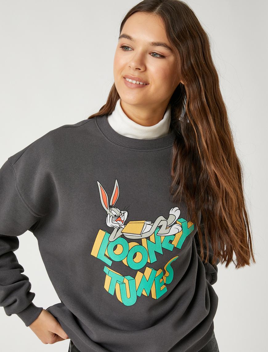   Bugs Bunny Baskılı Sweatshirt Lisanslı Bisiklet Yaka Uzun Kollu İçi Polarlı