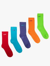 5'li Soket Çorap Seti Slogan İşlemeli