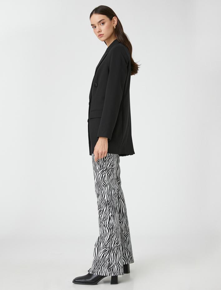  Zebra Desenli İspanyol Paça Pantolon Yüksek Bel