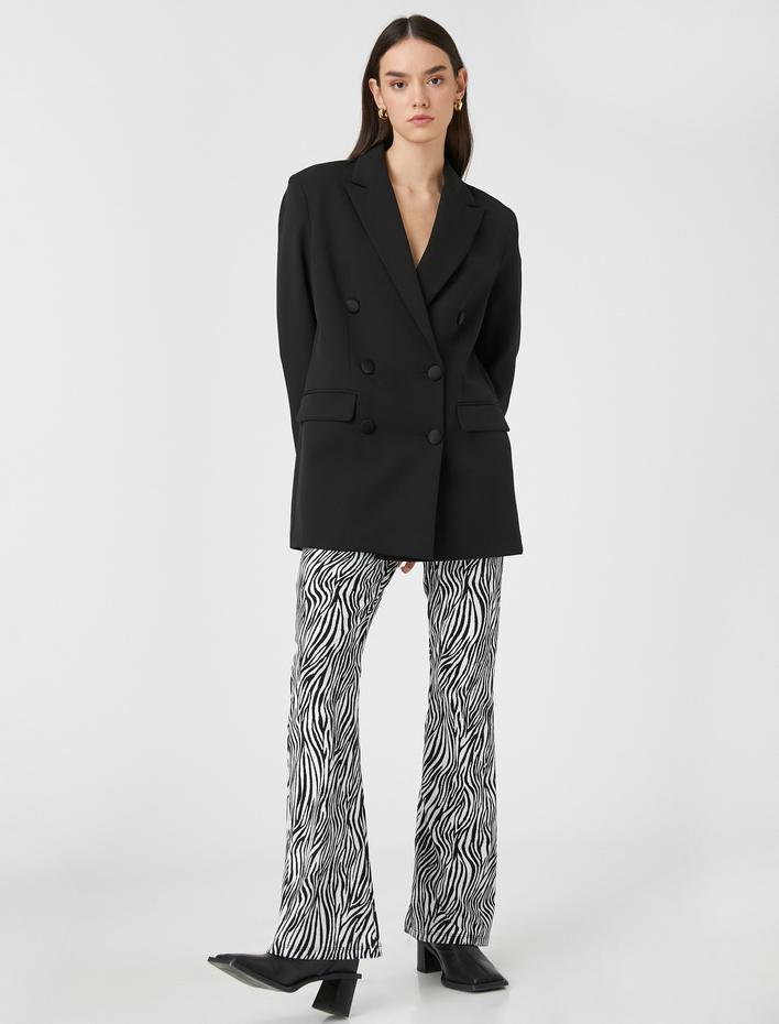  Zebra Desenli İspanyol Paça Pantolon Yüksek Bel