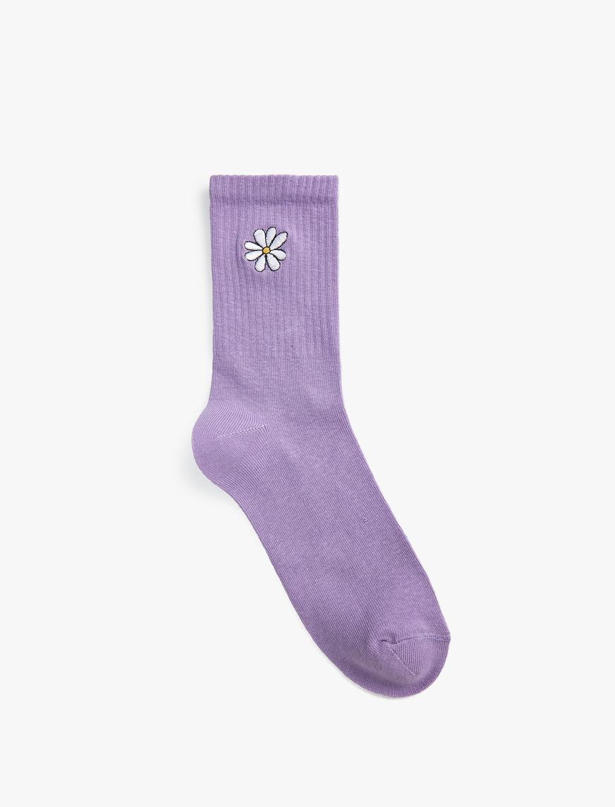  Kadın Çiçek İşlemeli Soket Çorap