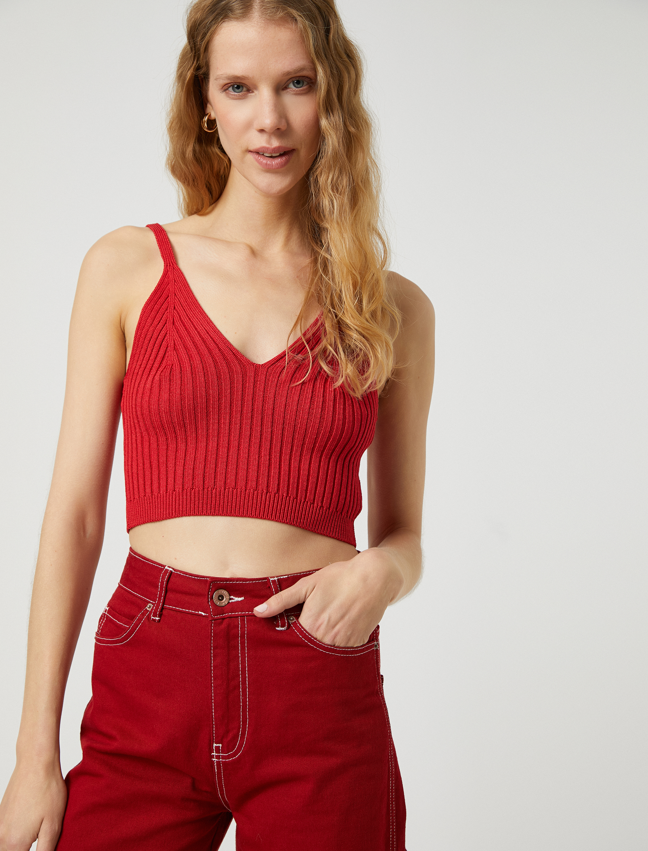   Crop Triko Atlet Askılı V Yaka
