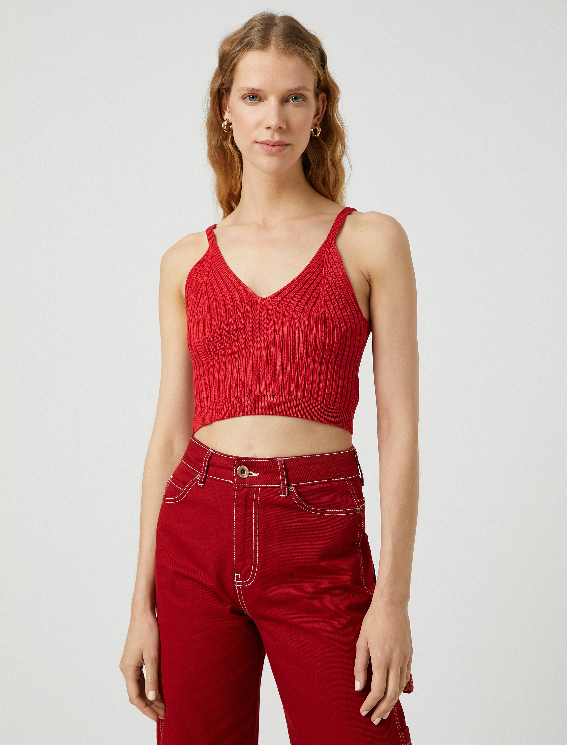  Crop Triko Atlet Askılı V Yaka
