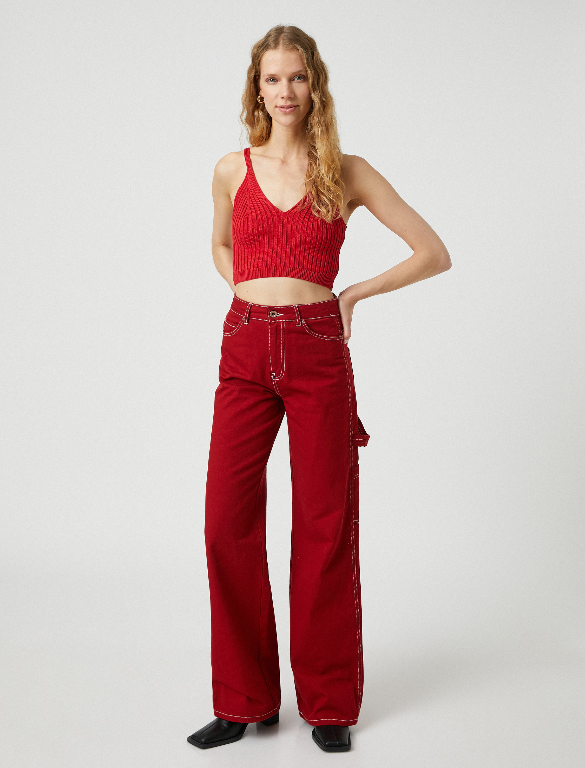   Crop Triko Atlet Askılı V Yaka