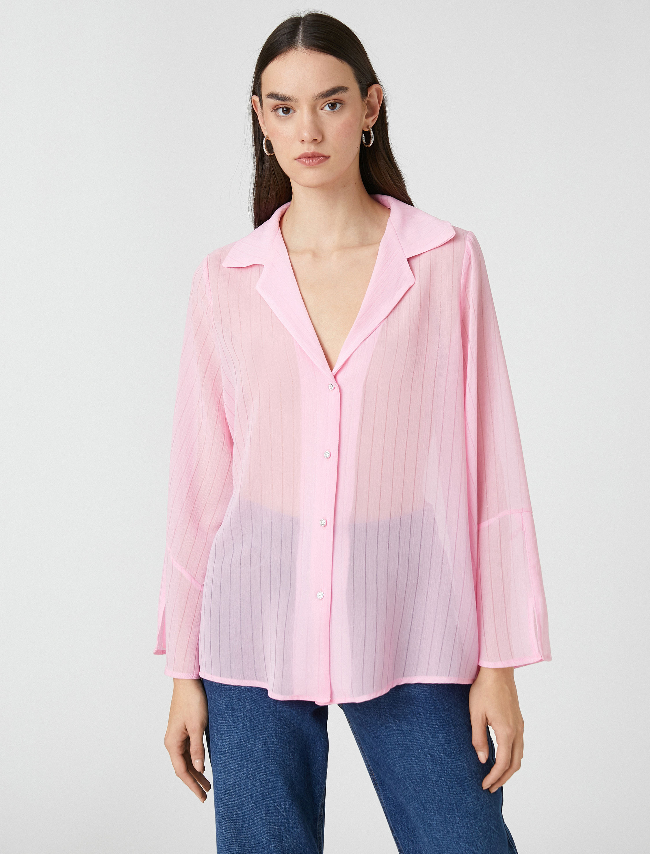   Şifon Gömlek Klasik Yaka Uzun Kollu