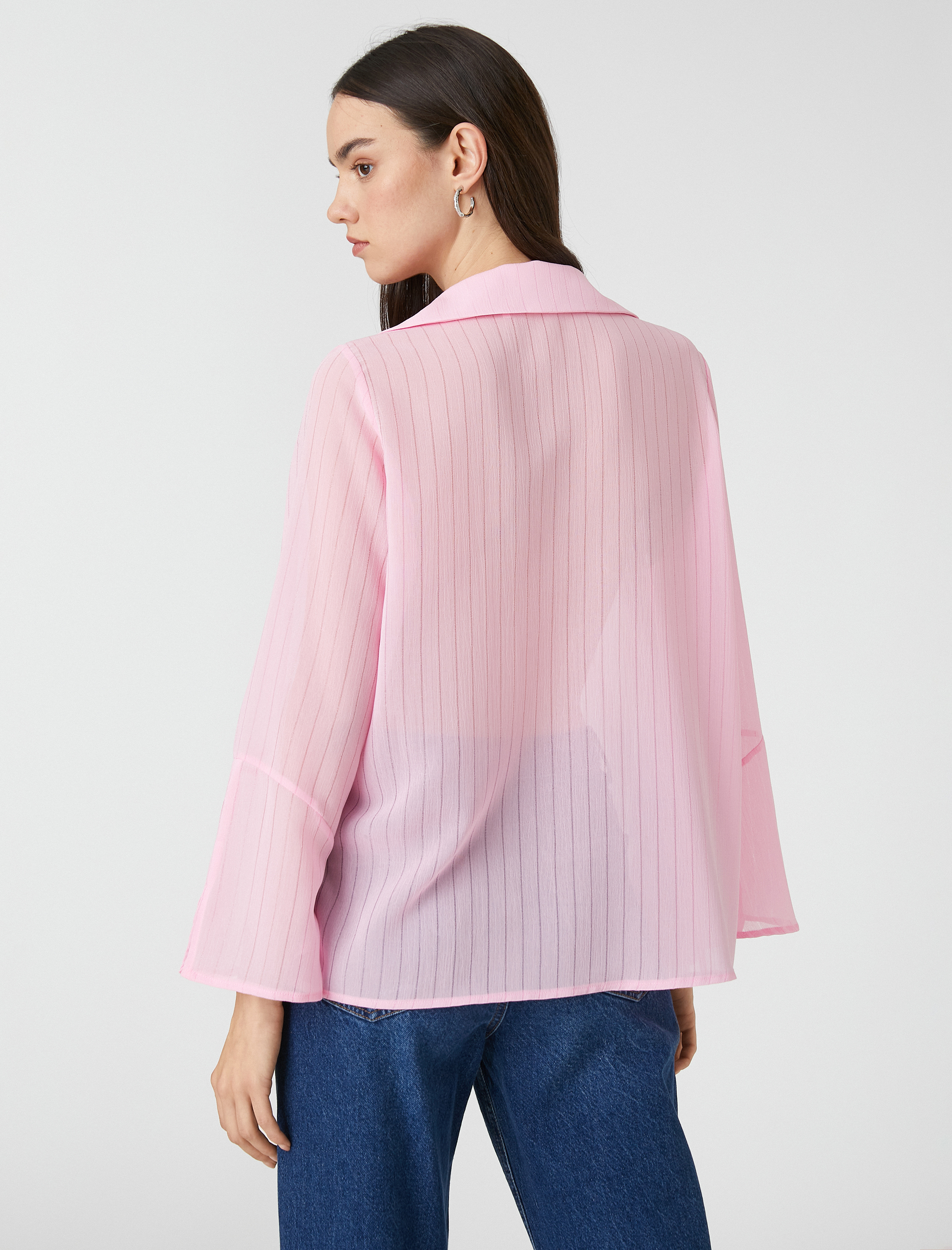   Şifon Gömlek Klasik Yaka Uzun Kollu