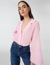 Şifon Gömlek Klasik Yaka Uzun Kollu