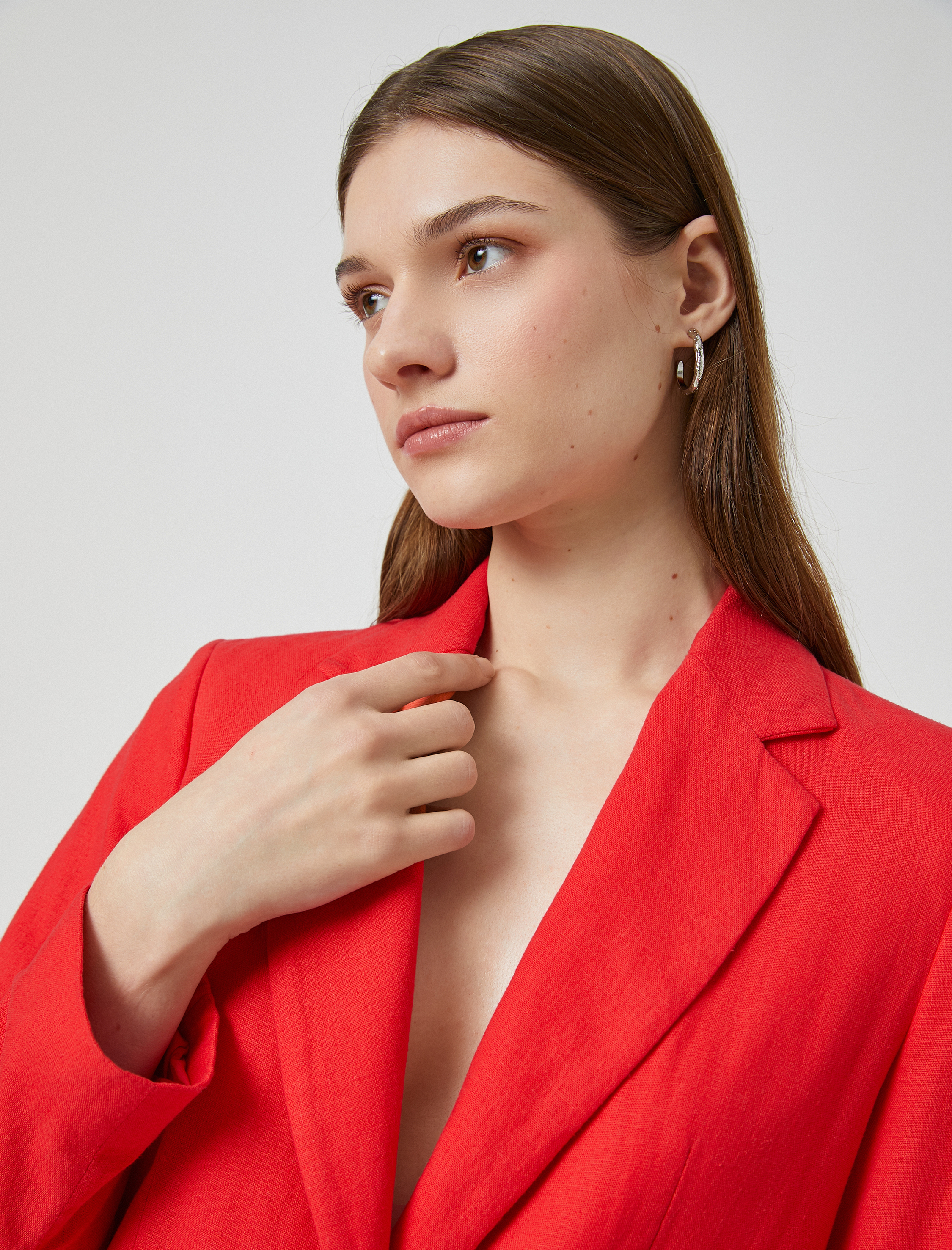   Keten Blazer Ceket Tek Düğmeli