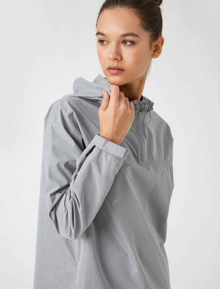  Su Geçirmez Spor Ceket Oversize Kapüşonlu Fermuarlı Yaka