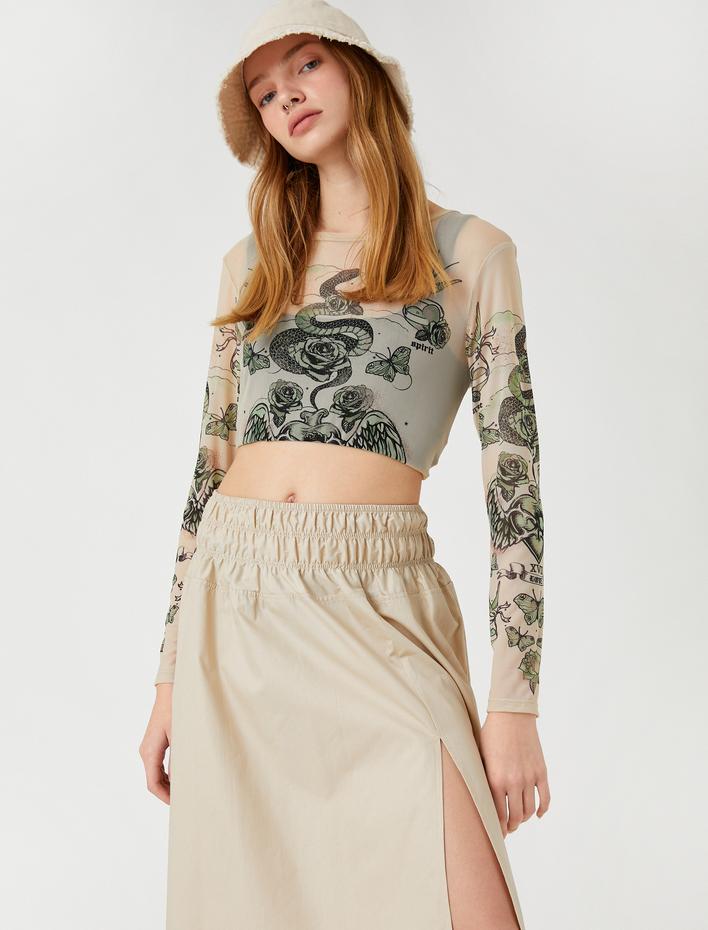  Midi Etek Yırtmaç Detaylı Pamuklu Beli Gipeli