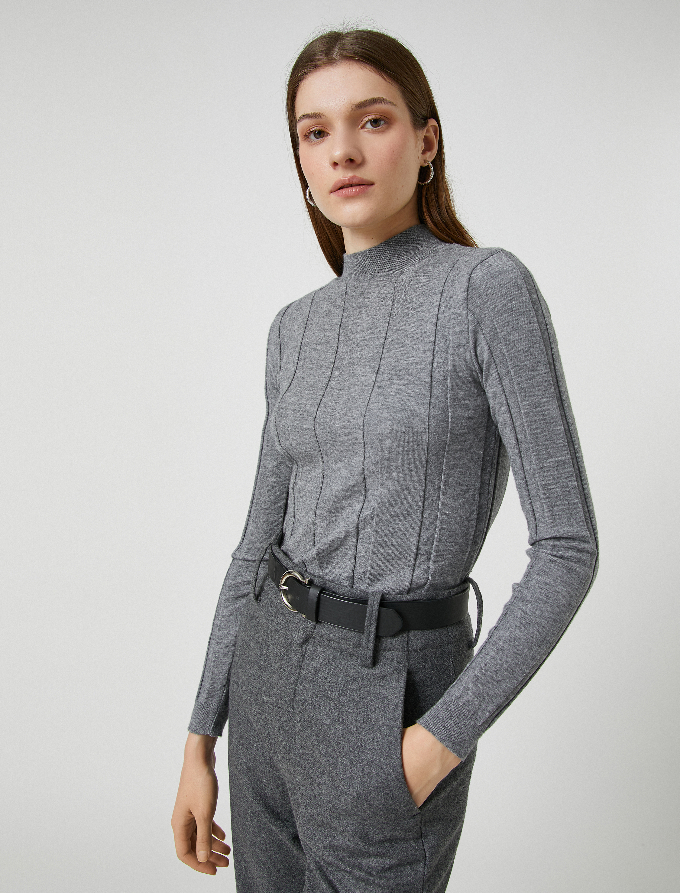   Yarım Balıkçı Yaka Kazak Triko Ribanalı