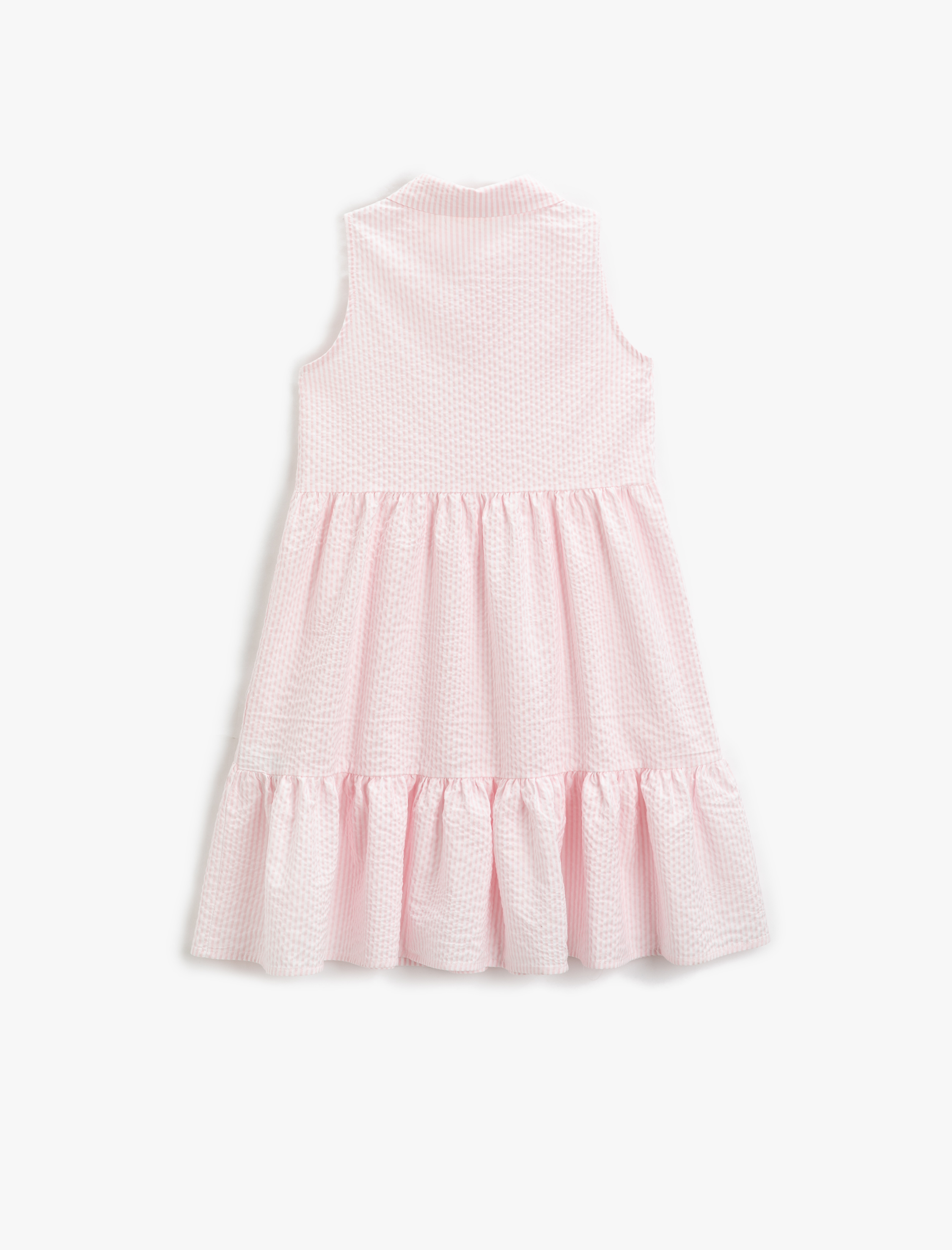  Kız Çocuk Elbise Midi Kolsuz Gömlek Yaka Katlı Düğmeli