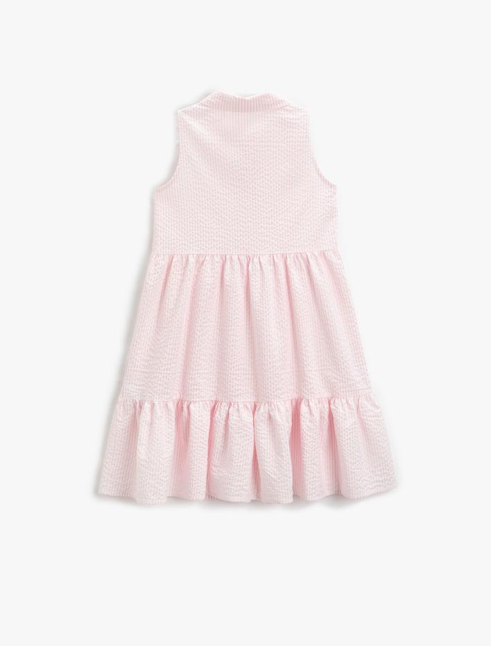 Kız Çocuk Elbise Midi Kolsuz Gömlek Yaka Katlı Düğmeli