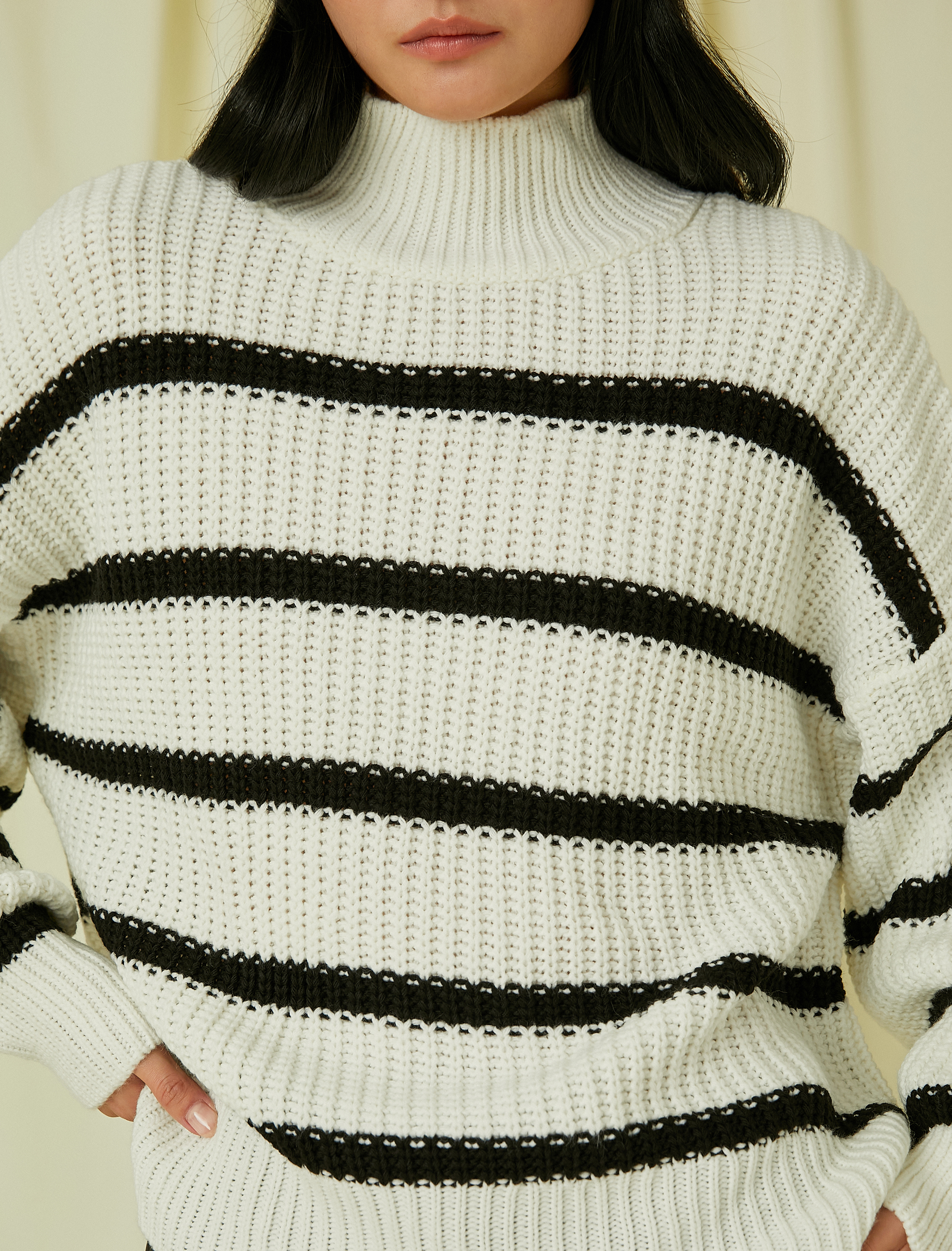   Balıkçı Yaka Örgü Kazak Kaşmir Dokulu