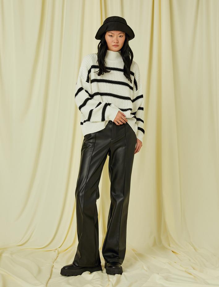  Balıkçı Yaka Örgü Kazak Kaşmir Dokulu