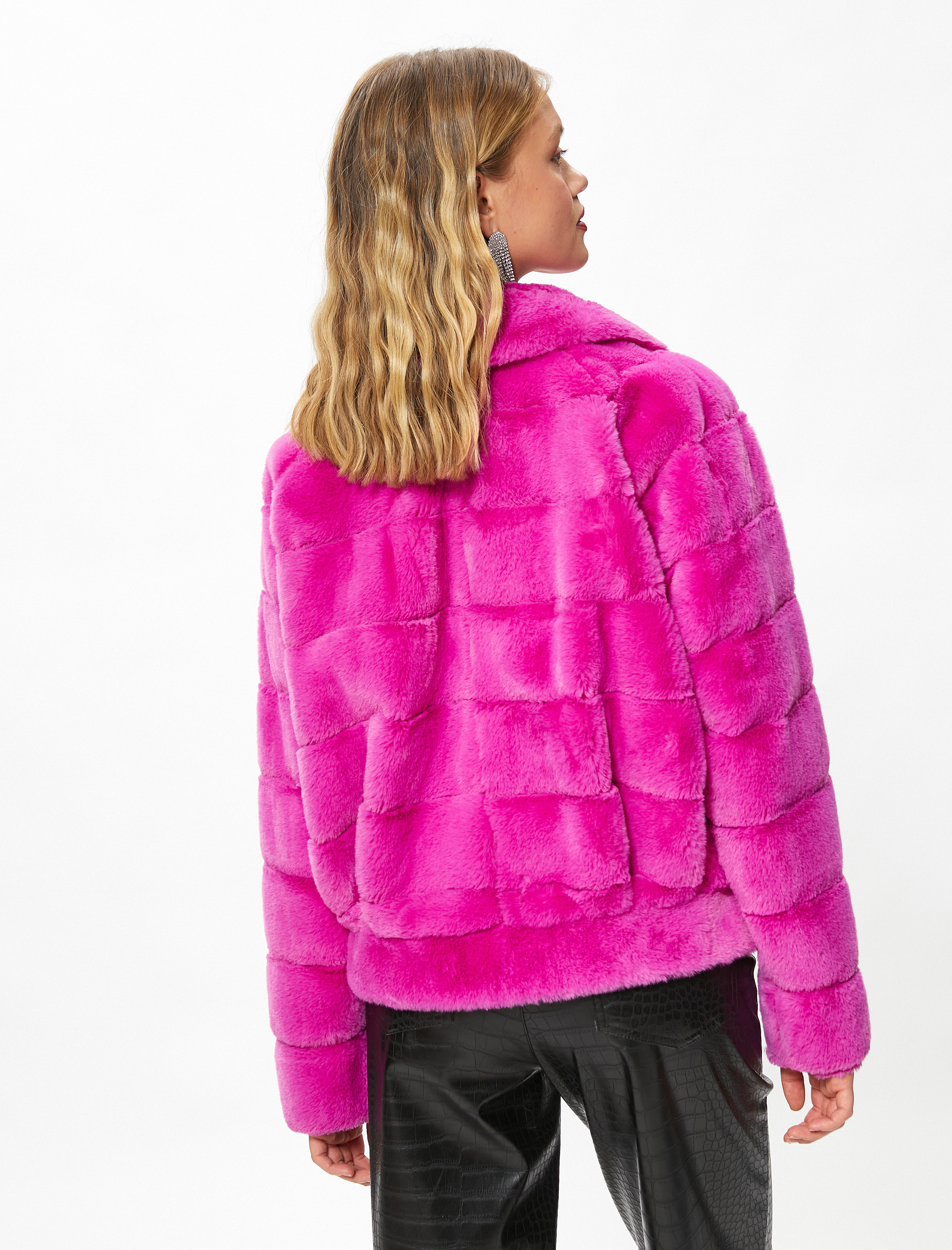   Katlı Yaka Fermuarlı Peluş Ceket