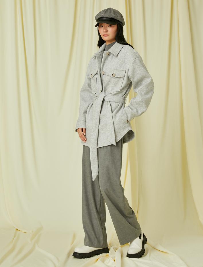  Cepli Shacket Kuşaklı