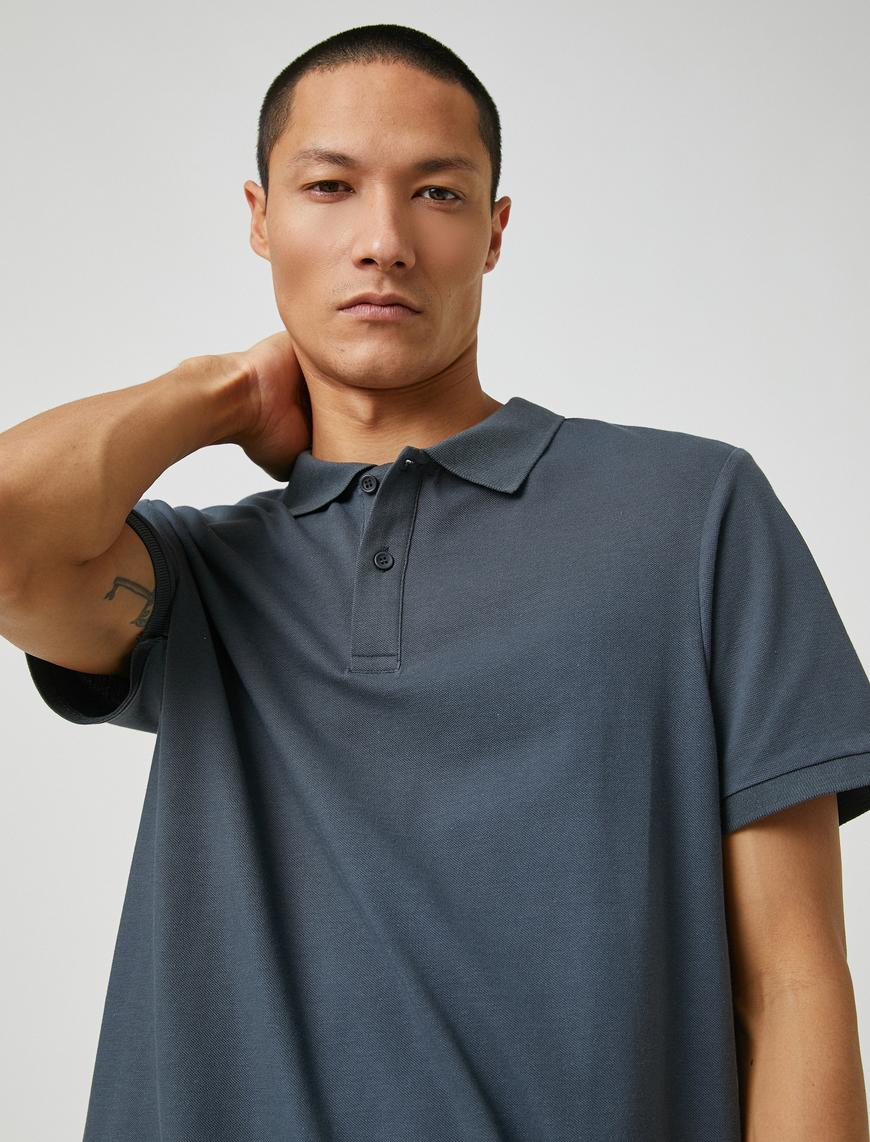   Basic Tişört Polo Yaka Düğmeli Dar Kesim