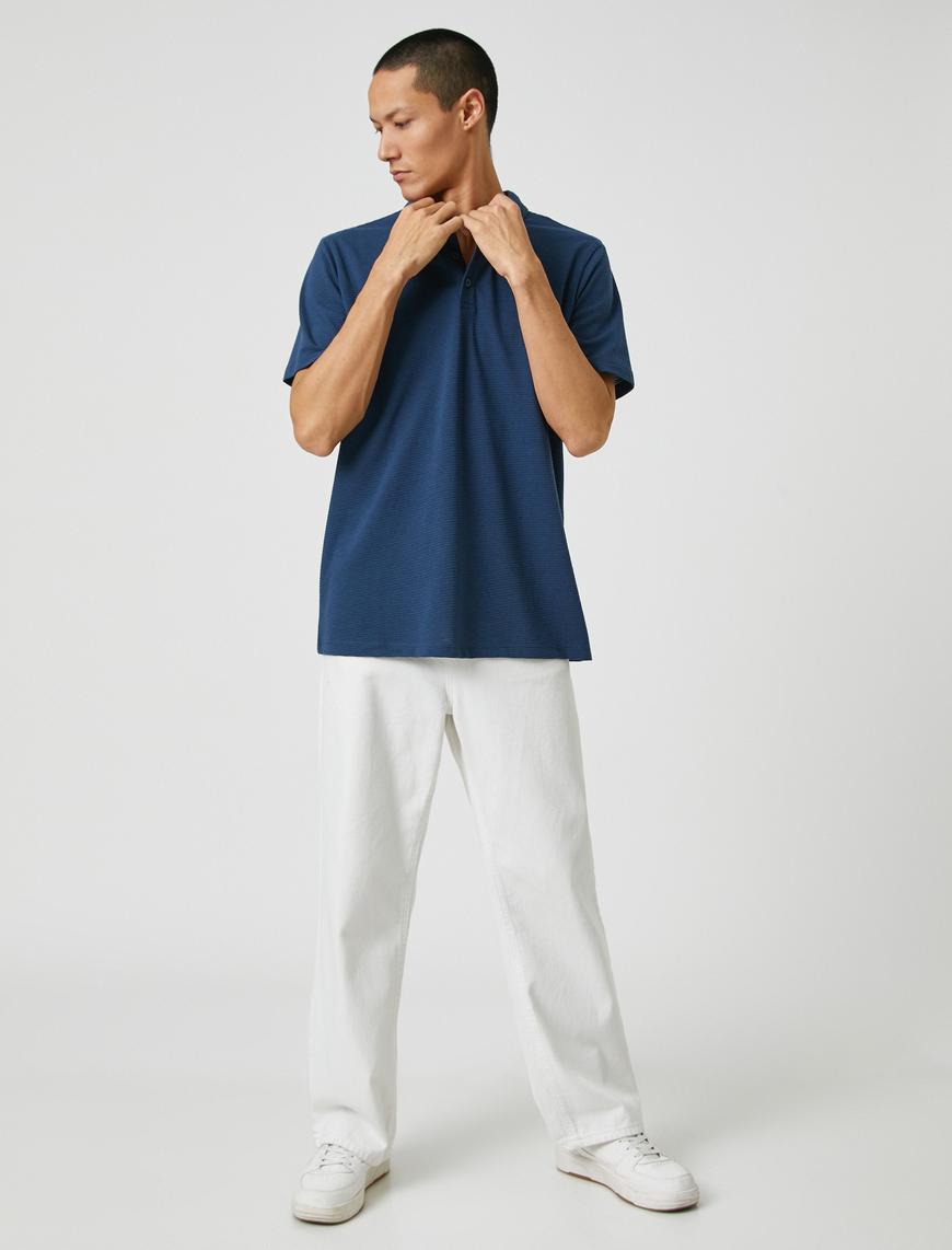   Basic Tişört Polo Yaka Düğmeli Kısa Kollu