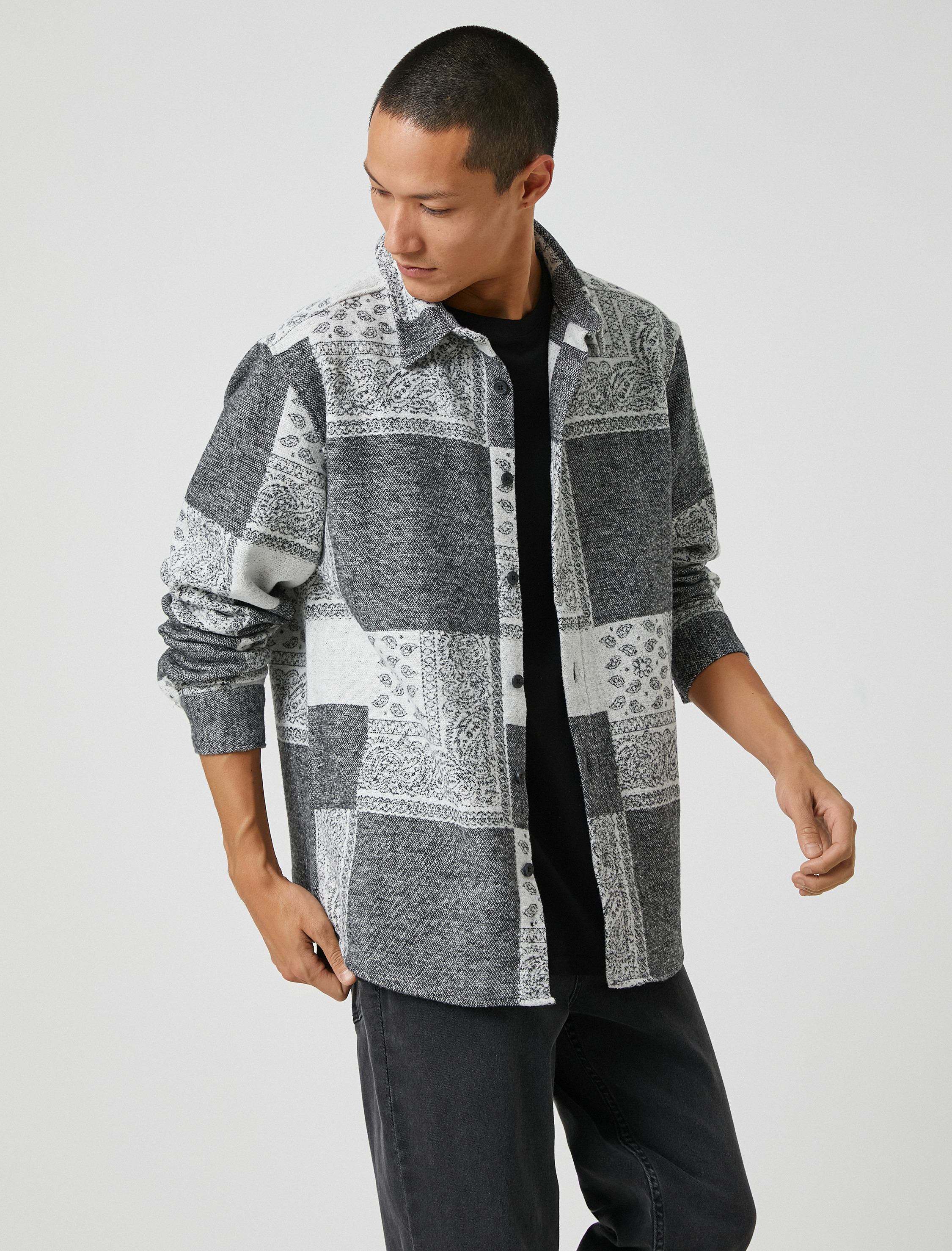   Şal Desenli Gömlek Ceket Vintage Klasik Yaka