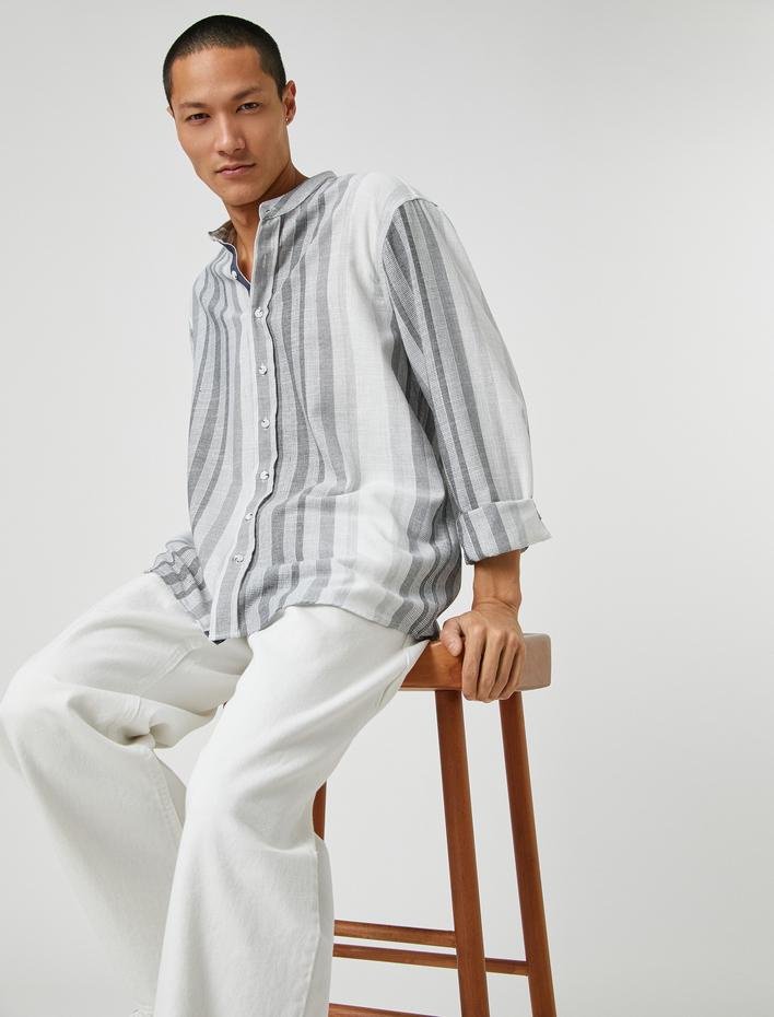  Hakim Yaka Gömlek Uzun Kollu Düğmeli