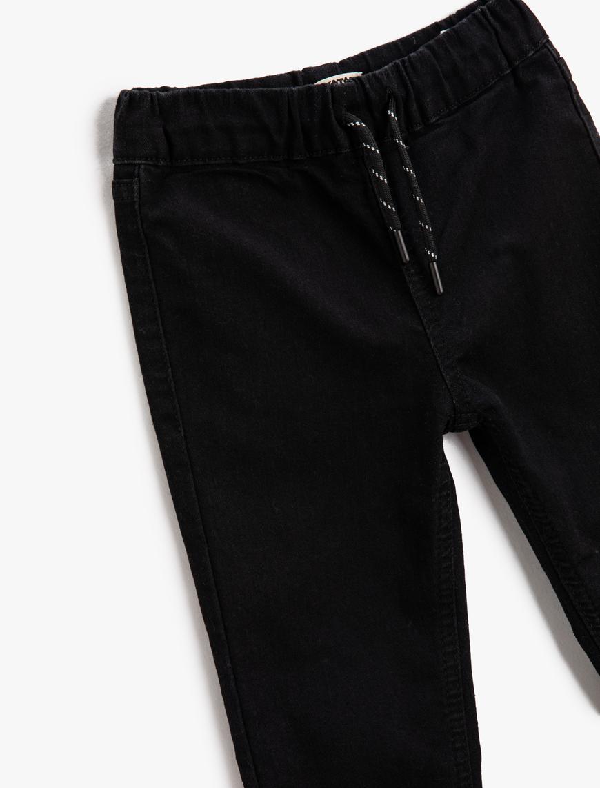  Erkek Çocuk Kot Pantolon Beli Bağlamalı Pamuklu - Slim Jean