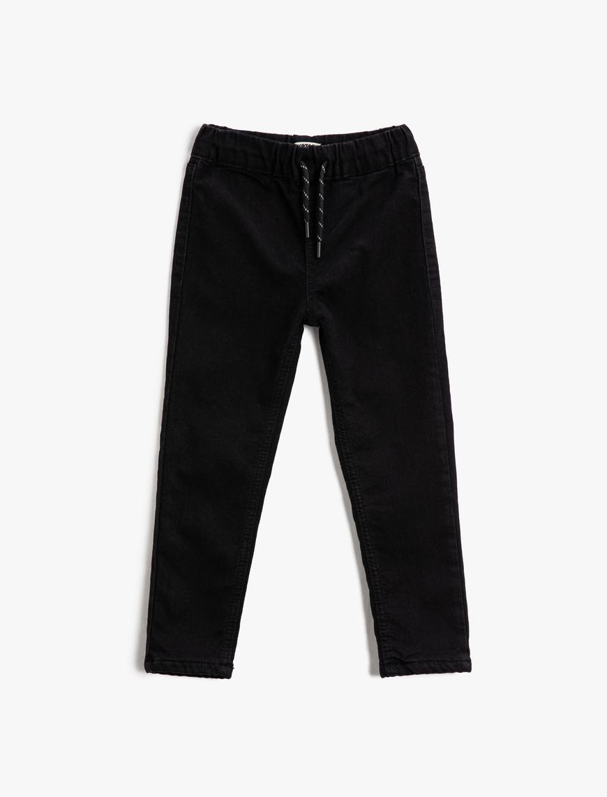  Erkek Çocuk Kot Pantolon Beli Bağlamalı Pamuklu - Slim Jean