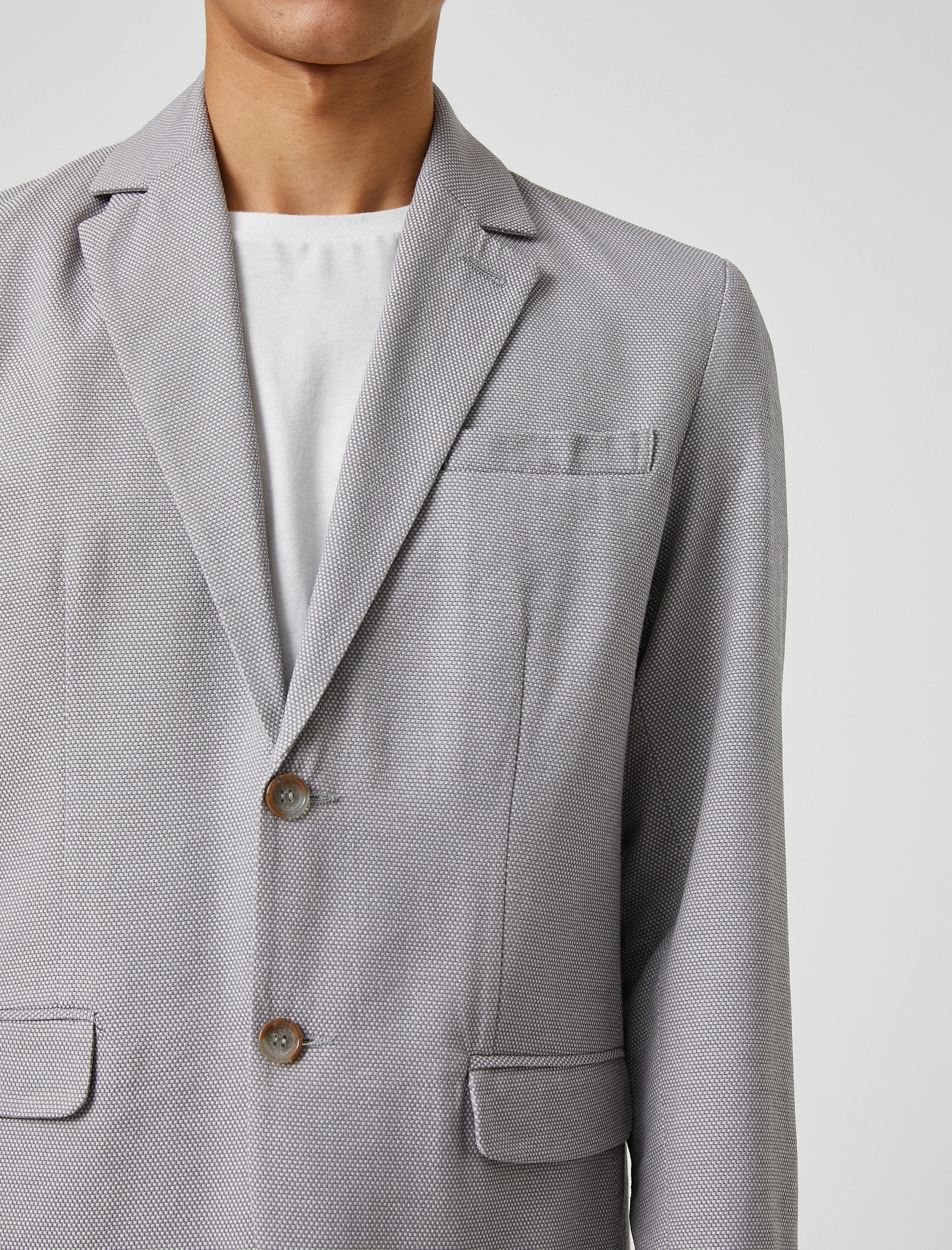   Basic Blazer Ceket Geniş Yaka Düğmeli Cep Detaylı