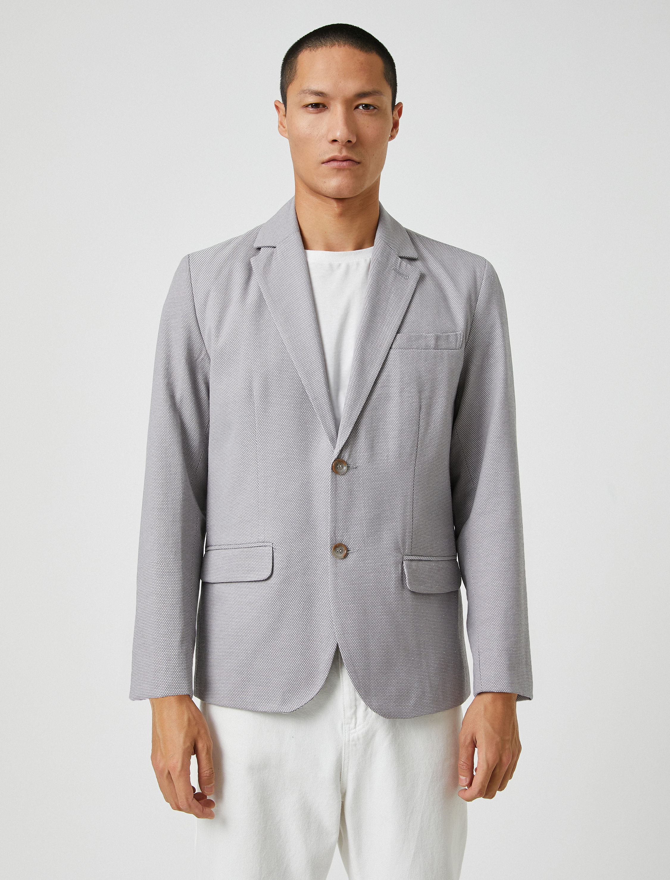   Basic Blazer Ceket Geniş Yaka Düğmeli Cep Detaylı