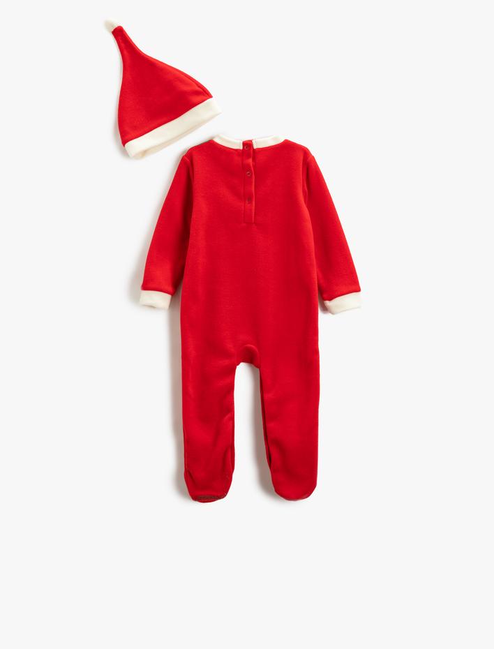 Erkek Bebek Yılbaşı Temalı Polar Tulum ve Ponponlu Şapka