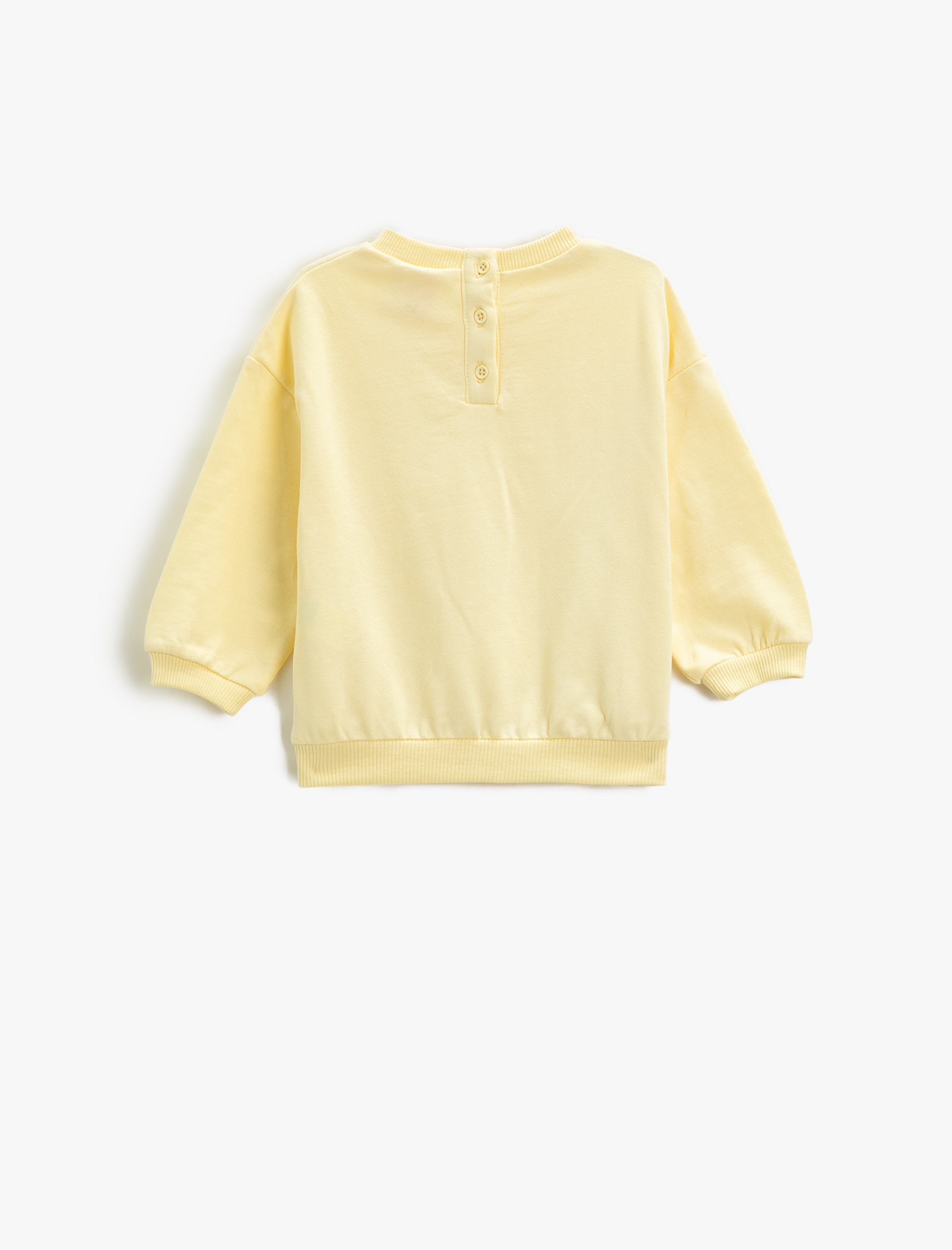  Kız Bebek Kedi Baskılı Sweatshirt Şardonlu Arkası Çıtçıt Kapamalı Bisiklet Yaka