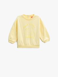 Kedi Baskılı Sweatshirt Şardonlu Arkası Çıtçıt Kapamalı Bisiklet Yaka