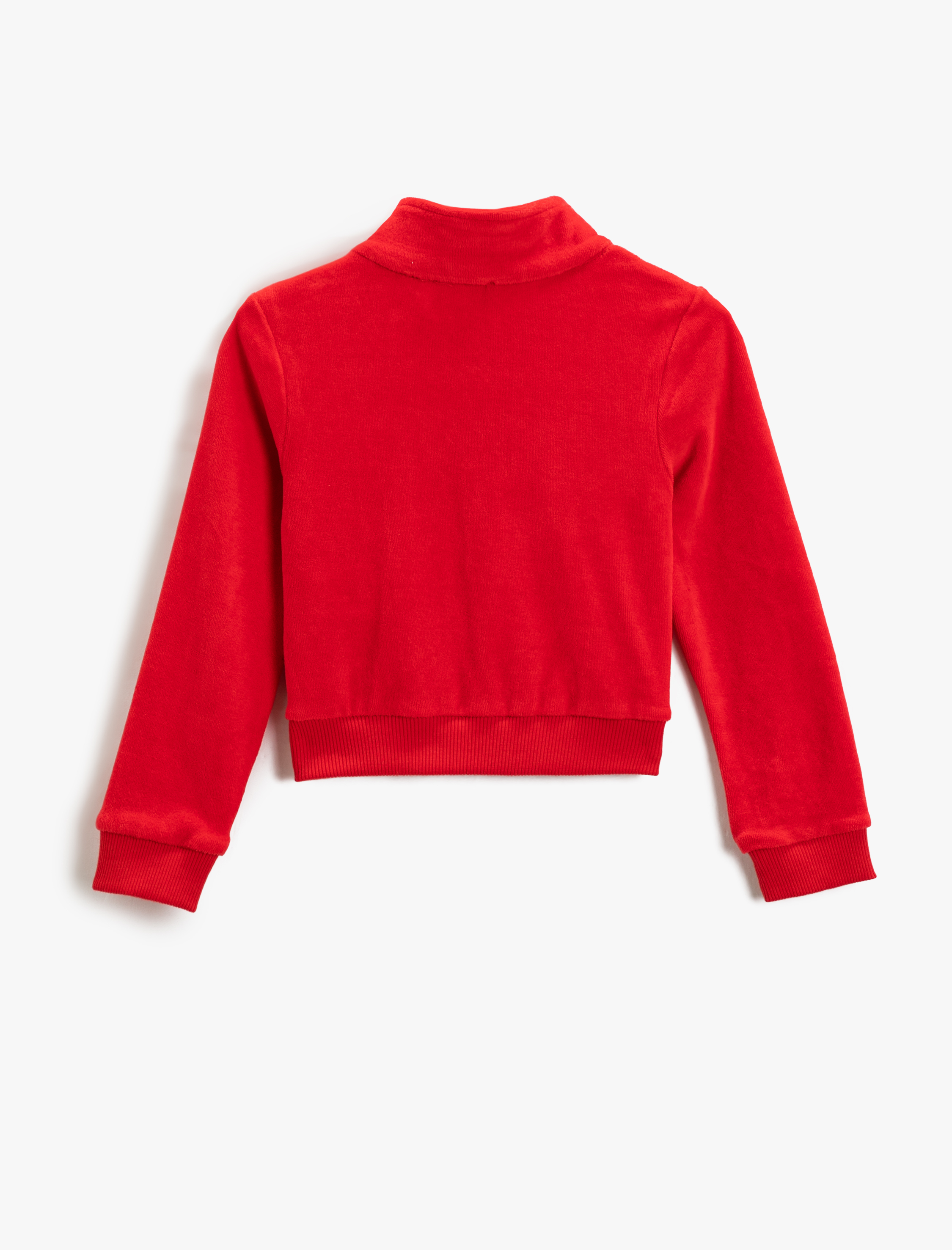  Kız Çocuk Dik Yaka Fermuarlı Polar Hırka Uzun Kollu Kelebek İşleme Detaylı