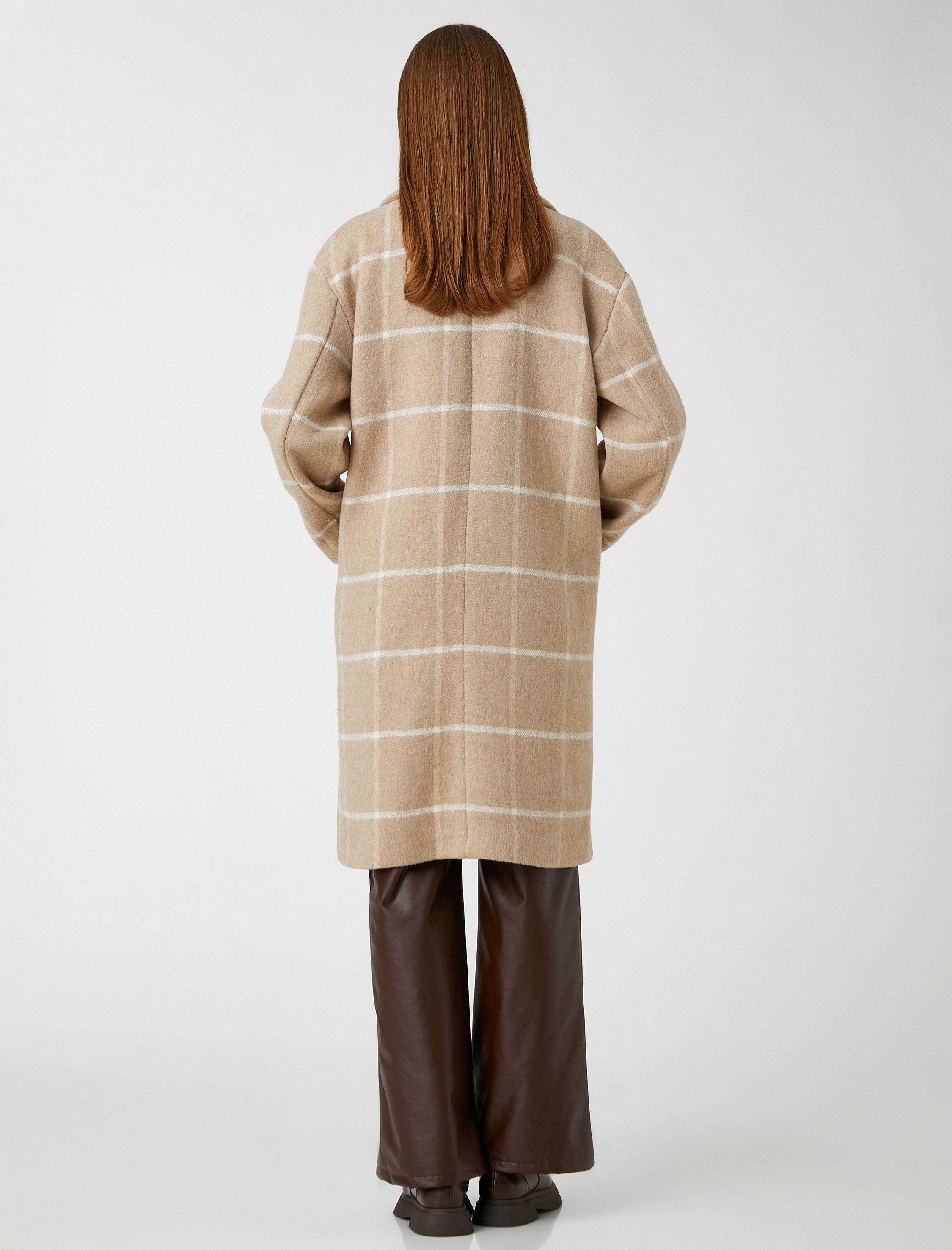   Kruvaze Kaşe Kaban Düğmeli Fleto Cepli Yün Karışımlı