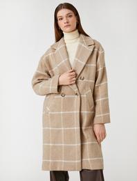 Kruvaze Kaşe Kaban Düğmeli Fleto Cepli Yün Karışımlı