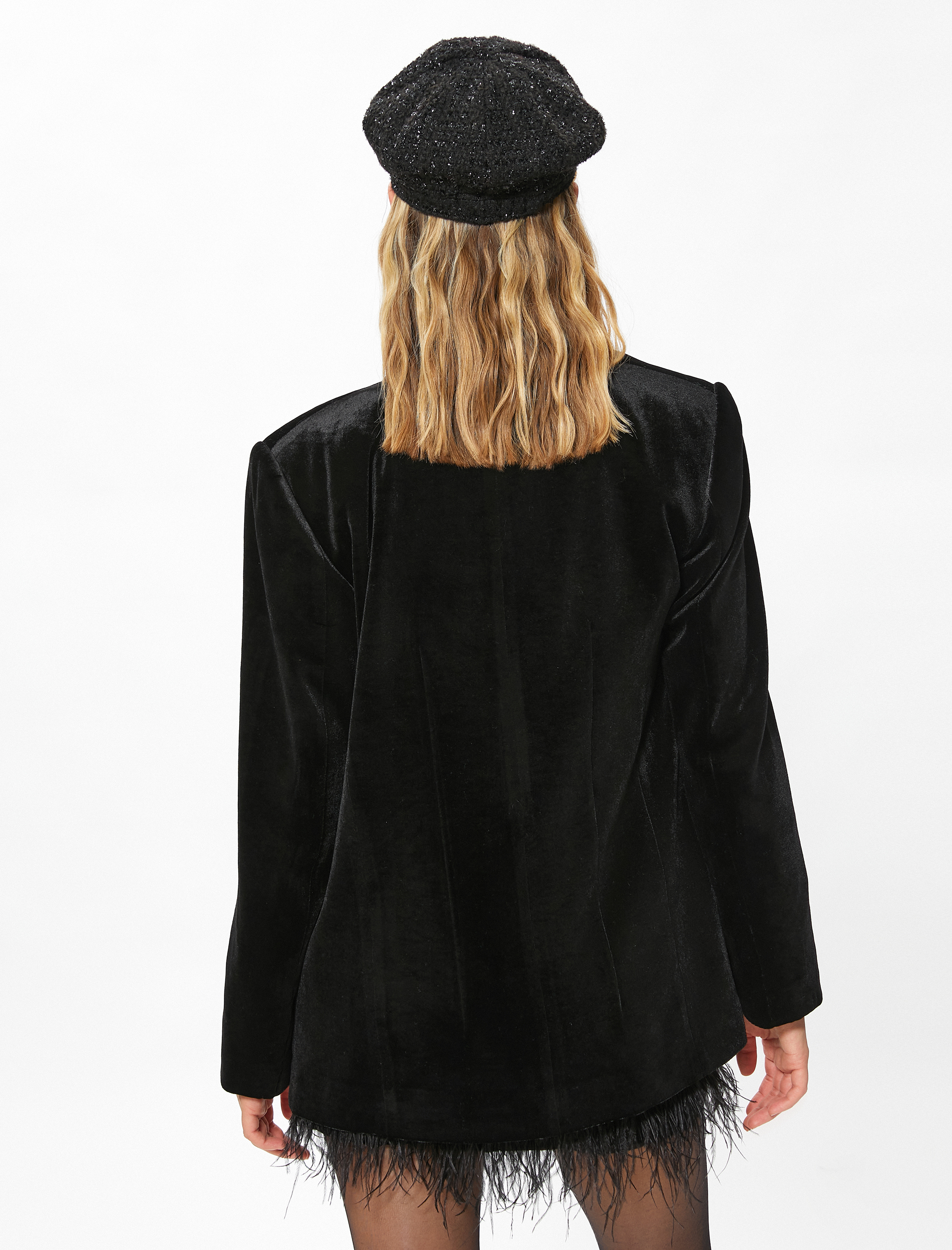   Kadife Blazer Ceket Cep Detaylı