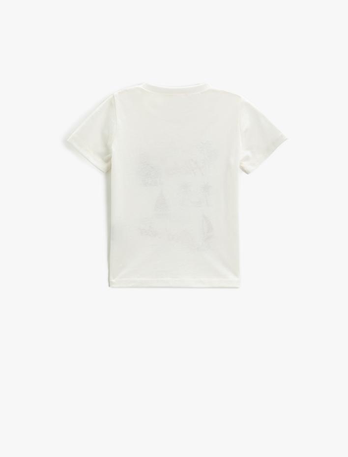 Erkek Bebek Doğa Temalı Baskılı Tişört Kısa Kollu Bisiklet Yaka