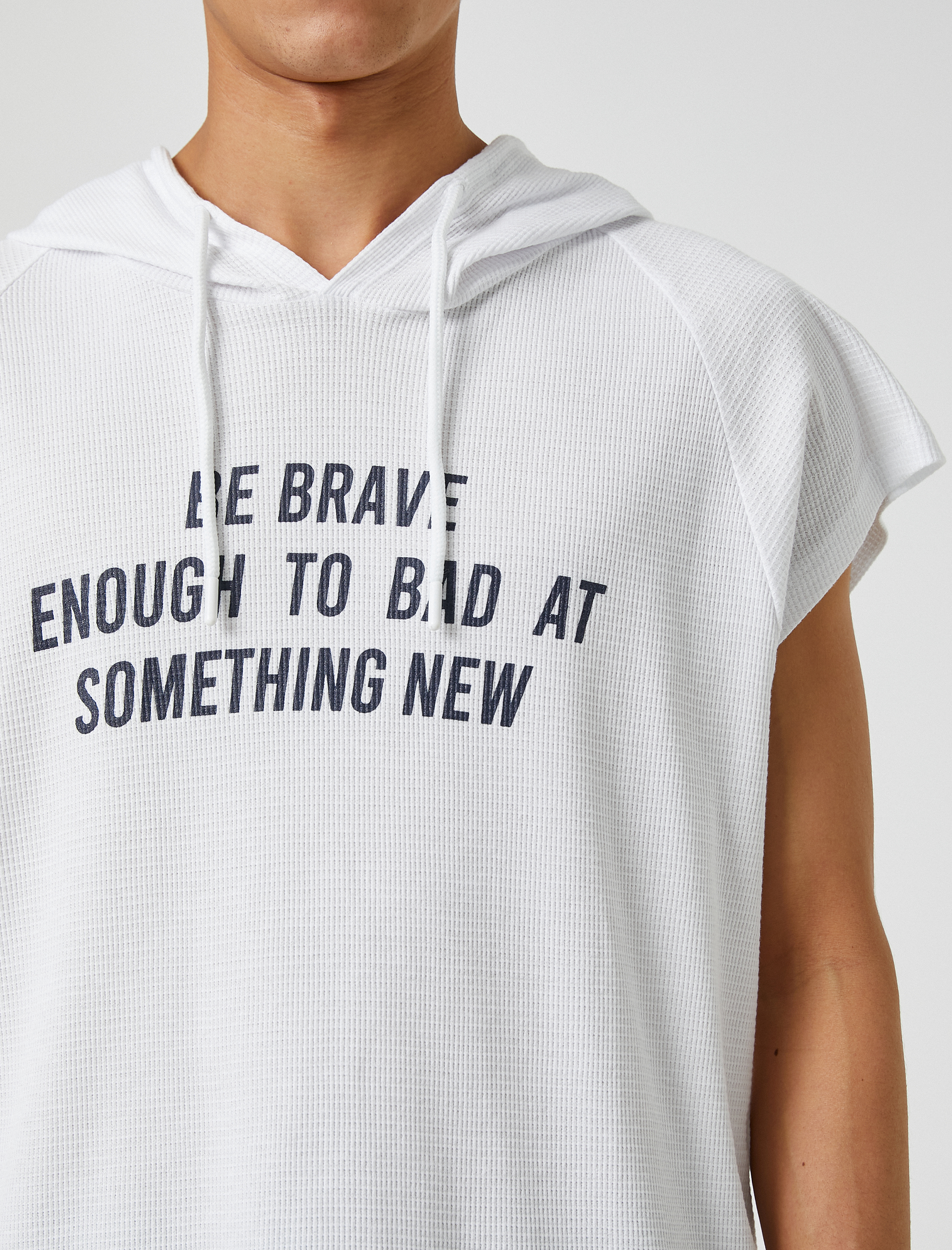   Basic Kapşonlu Spor Oversize Tişört Slogan Baskılı Kolsuz