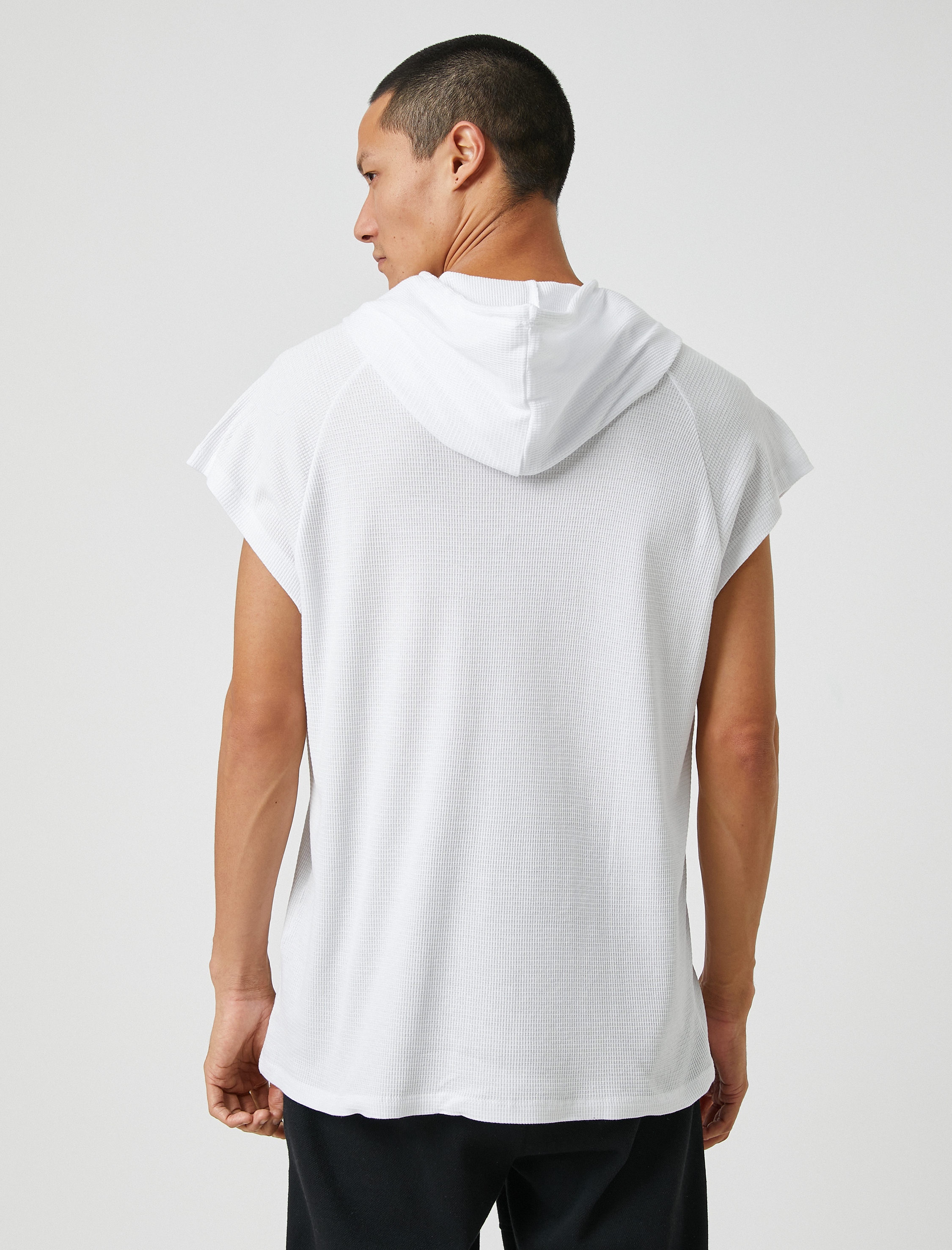   Basic Kapşonlu Spor Oversize Tişört Slogan Baskılı Kolsuz