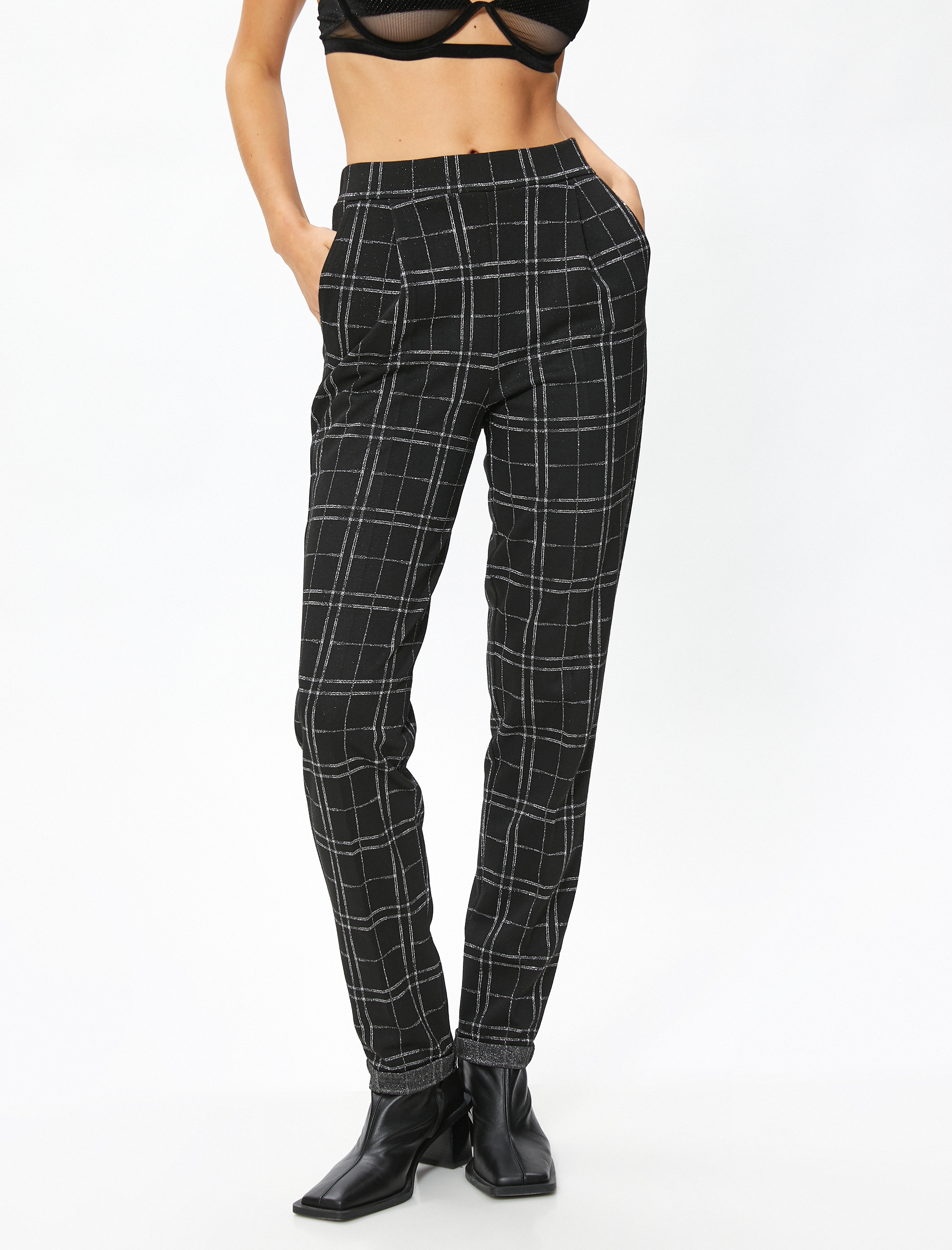   Simli Havuç Pantolon Cepli Beli Lastikli