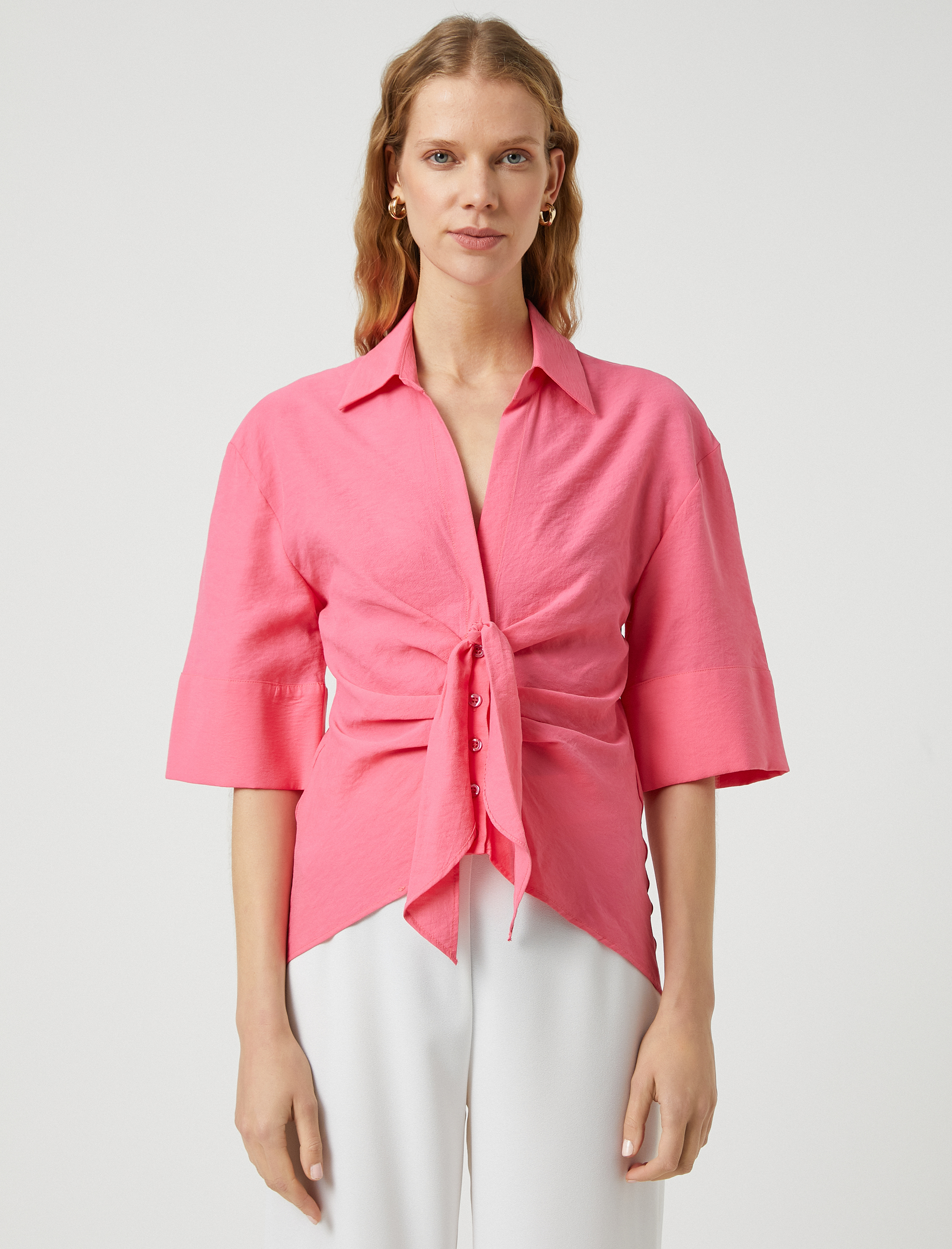   Kimono Gömlek Bağlama Detaylı Drapeli Modal Karışımlı