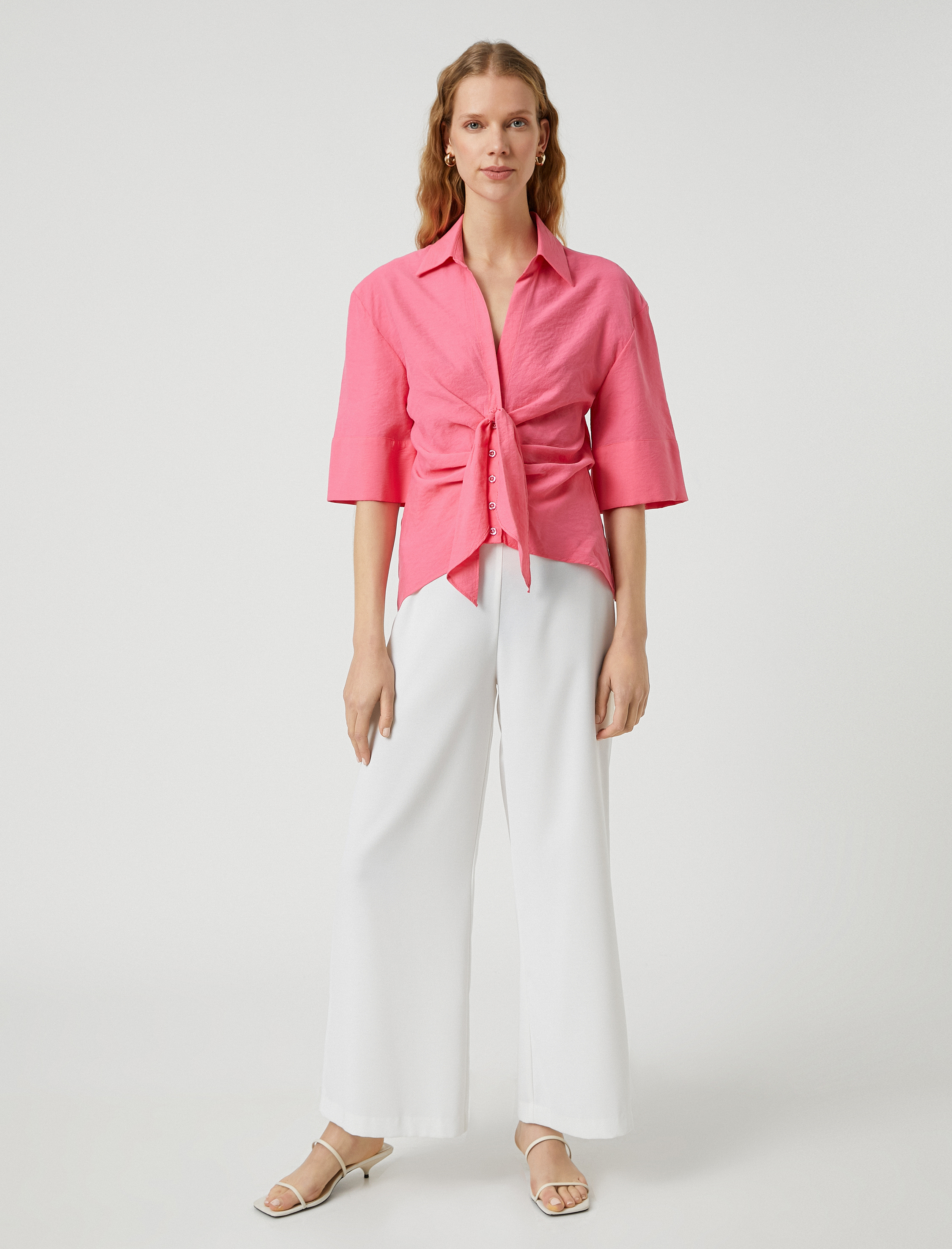   Kimono Gömlek Bağlama Detaylı Drapeli Modal Karışımlı