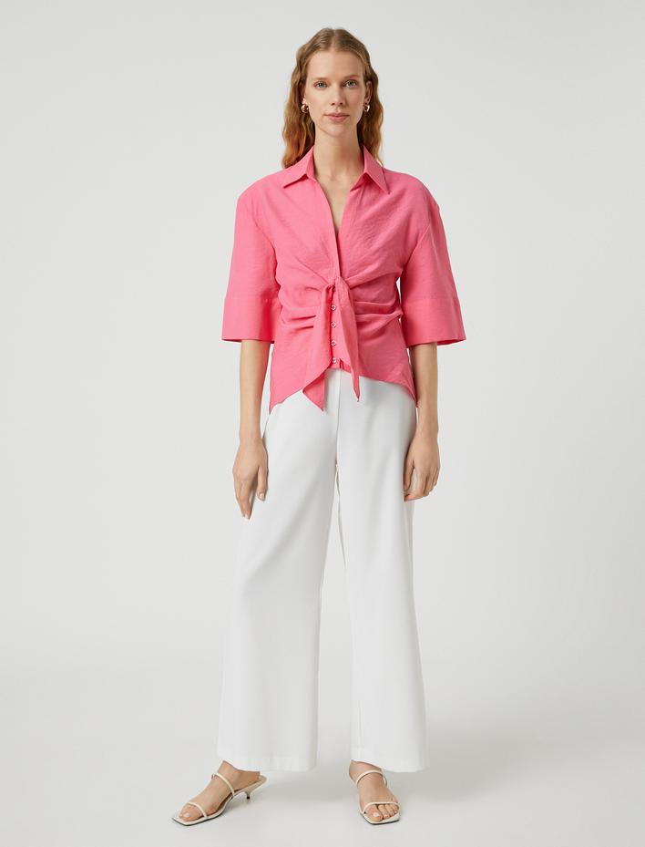  Kimono Gömlek Bağlama Detaylı Drapeli Modal Karışımlı