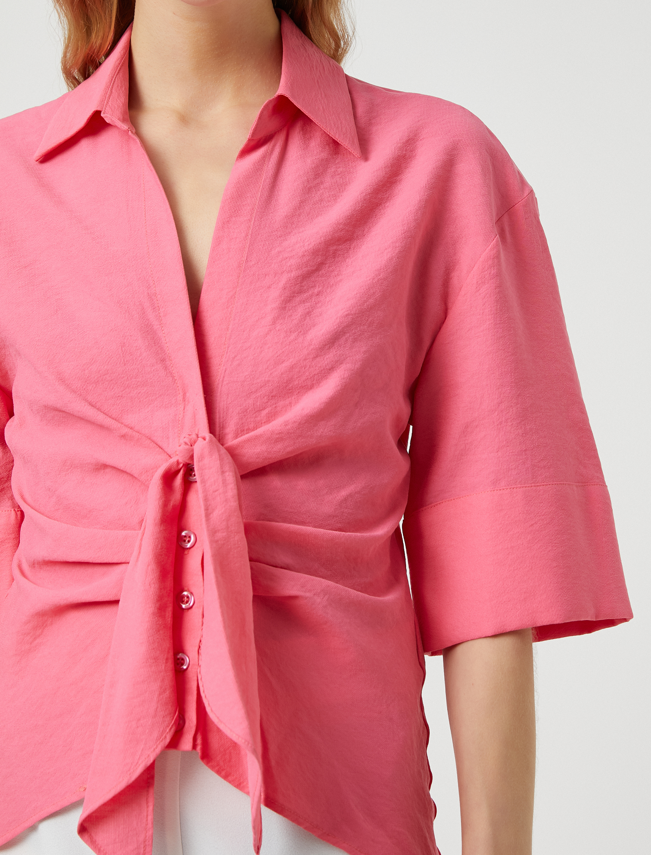   Kimono Gömlek Bağlama Detaylı Drapeli Modal Karışımlı