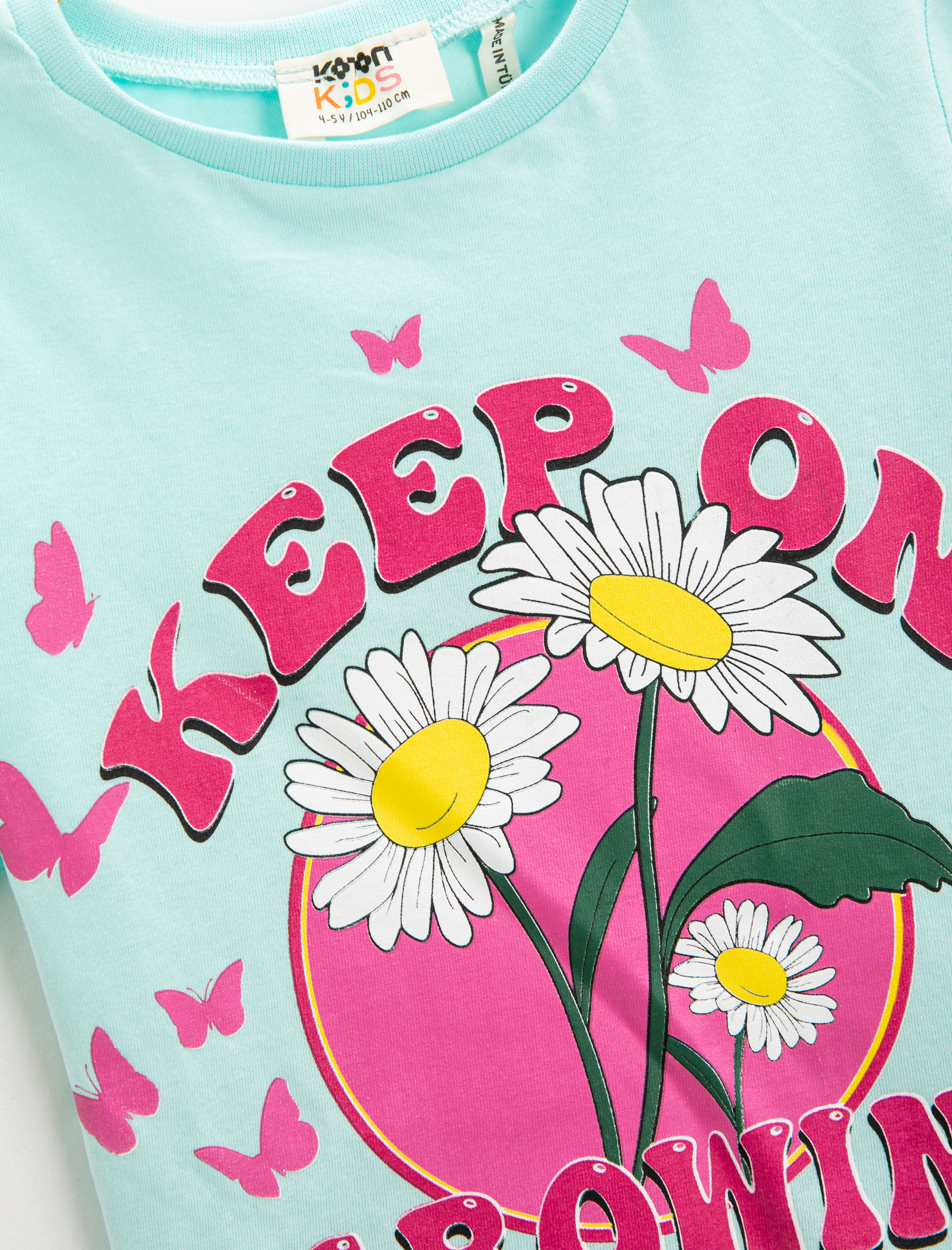  Kız Çocuk Papatya Baskılı Tişört Kısa Kollu Bisiklet Yaka