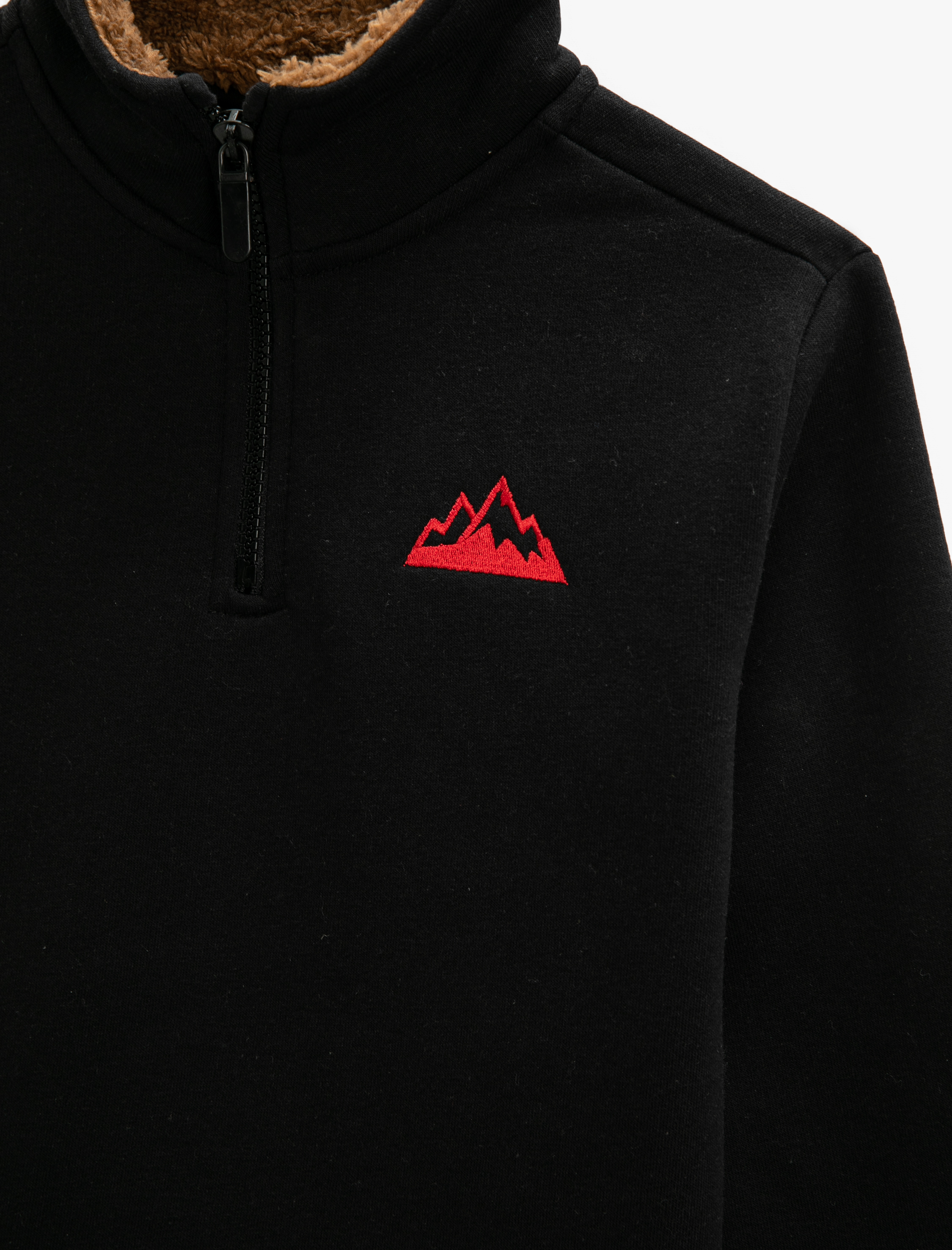 Erkek Çocuk Dik Yaka Yarım Fermuarlı Sweatshirt Yakası Peluş Detaylı Uzun Kollu