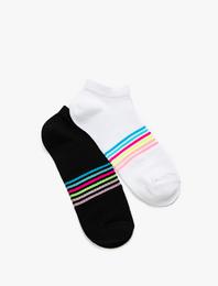 2'li Patik Çorap Seti Şerit Detaylı Çok Renkli