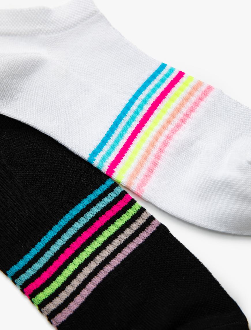 Kadın 2'li Patik Çorap Seti Şerit Detaylı Çok Renkli