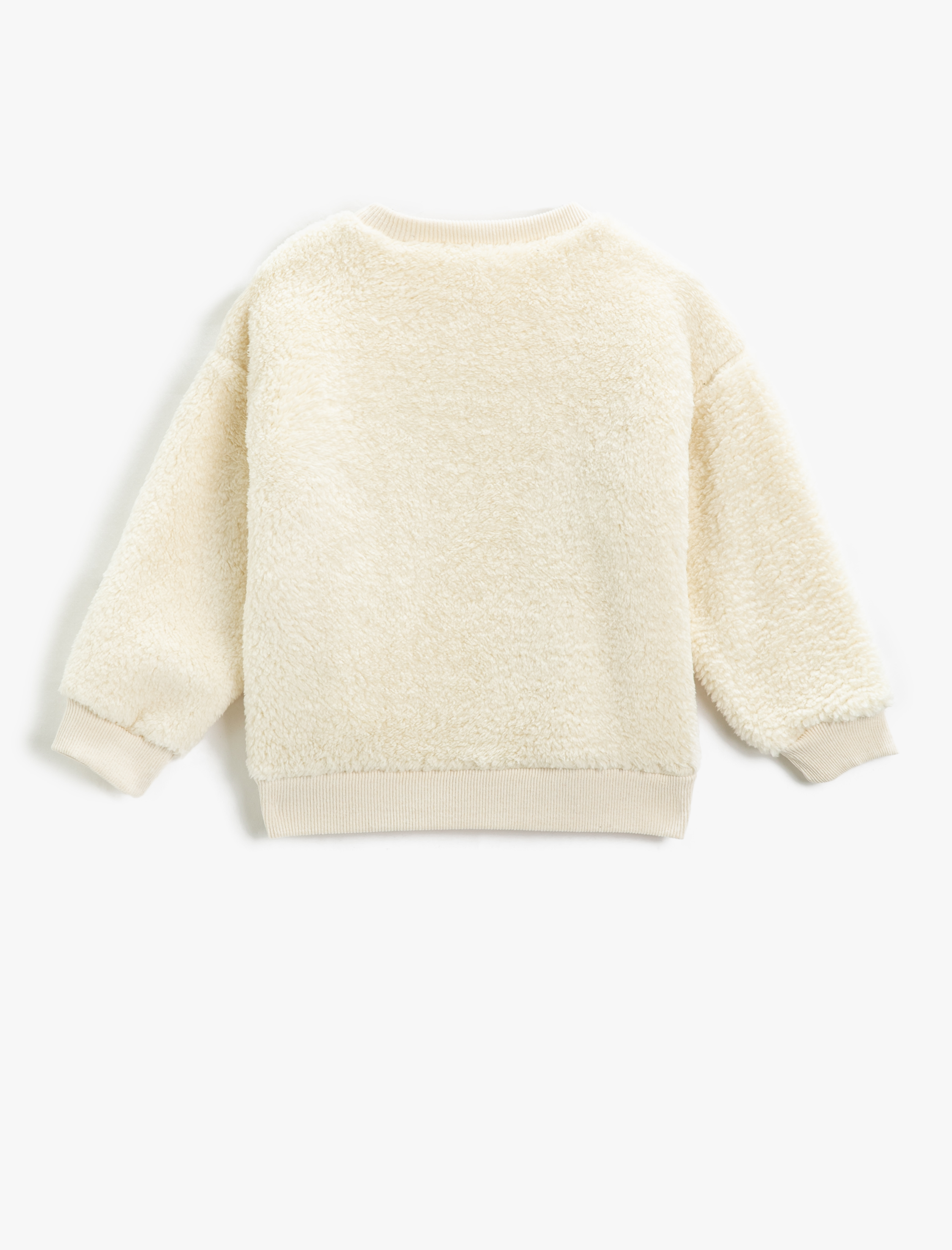  Kız Çocuk Peluş Sweatshirt İşlemeli Uzun Kollu Bisiklet Yaka