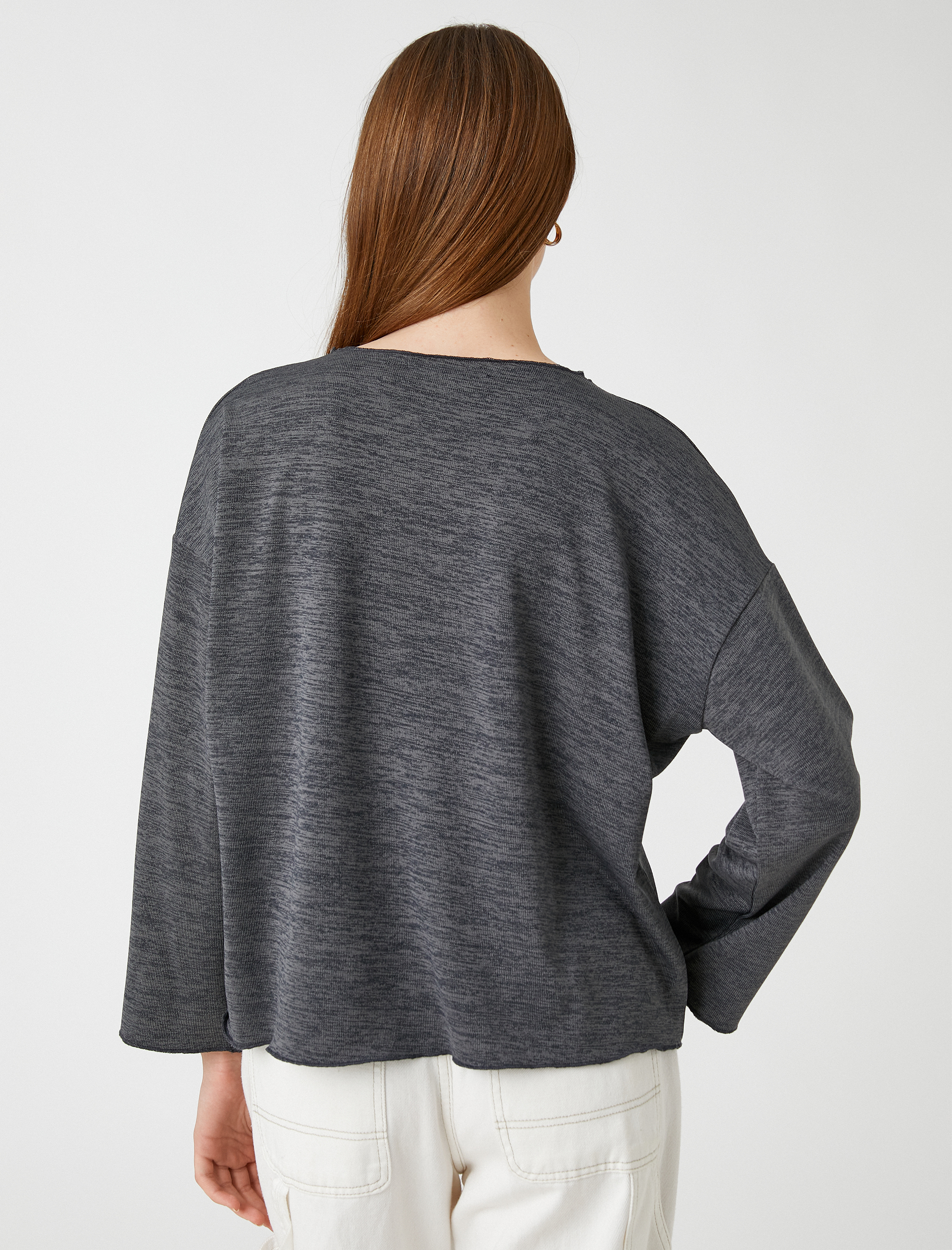   V Yaka Sweatshirt Yarasa Kollu